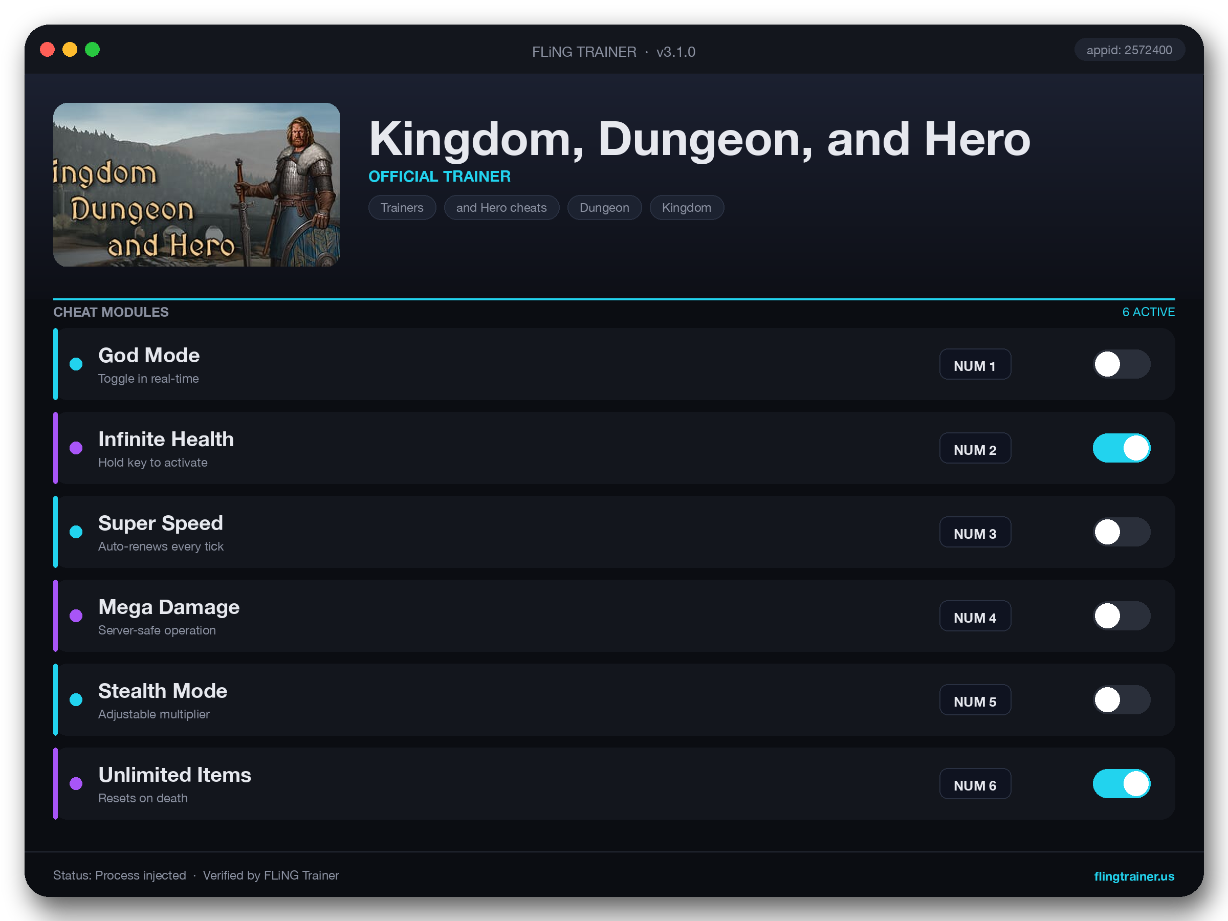 Kingdom, Dungeon, and Hero Trainer interface