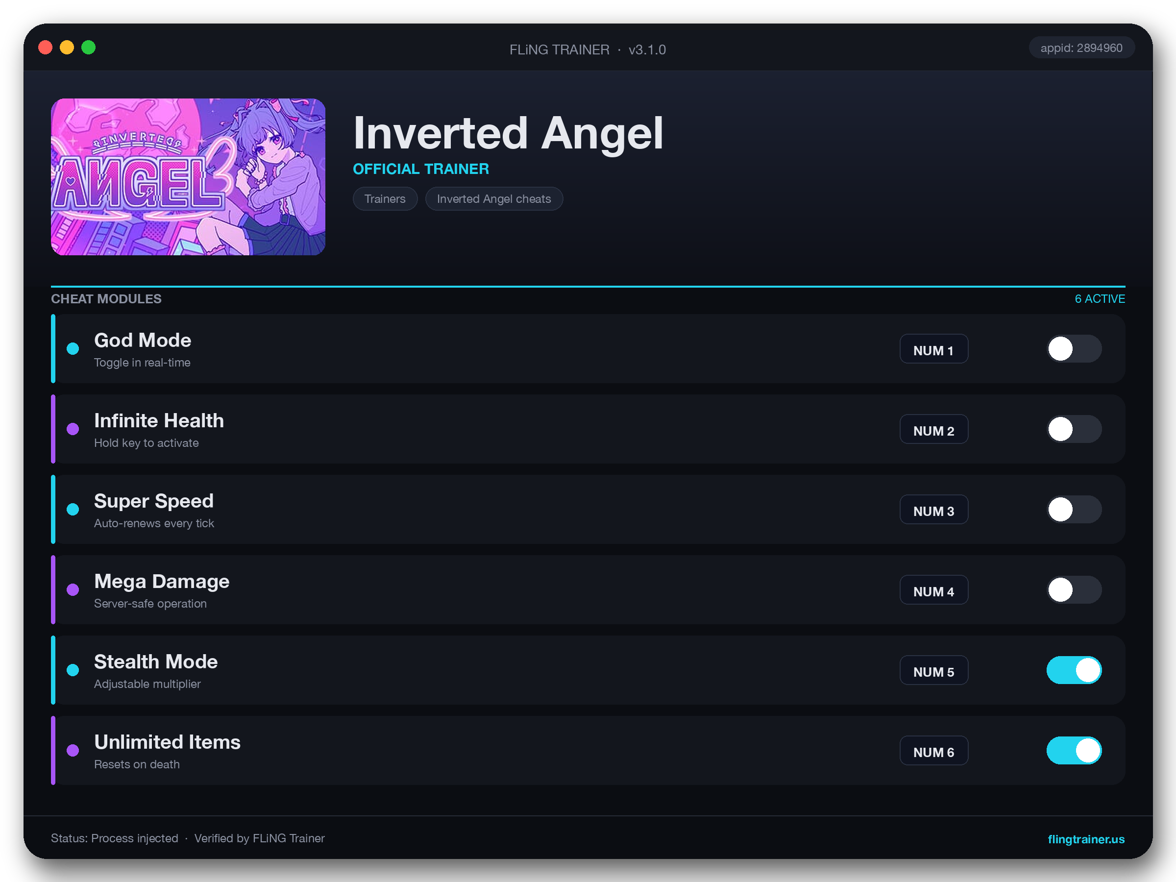 Inverted Angel Trainer interface