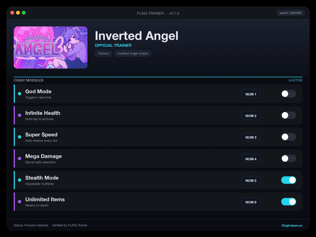 Inverted Angel Trainer interface