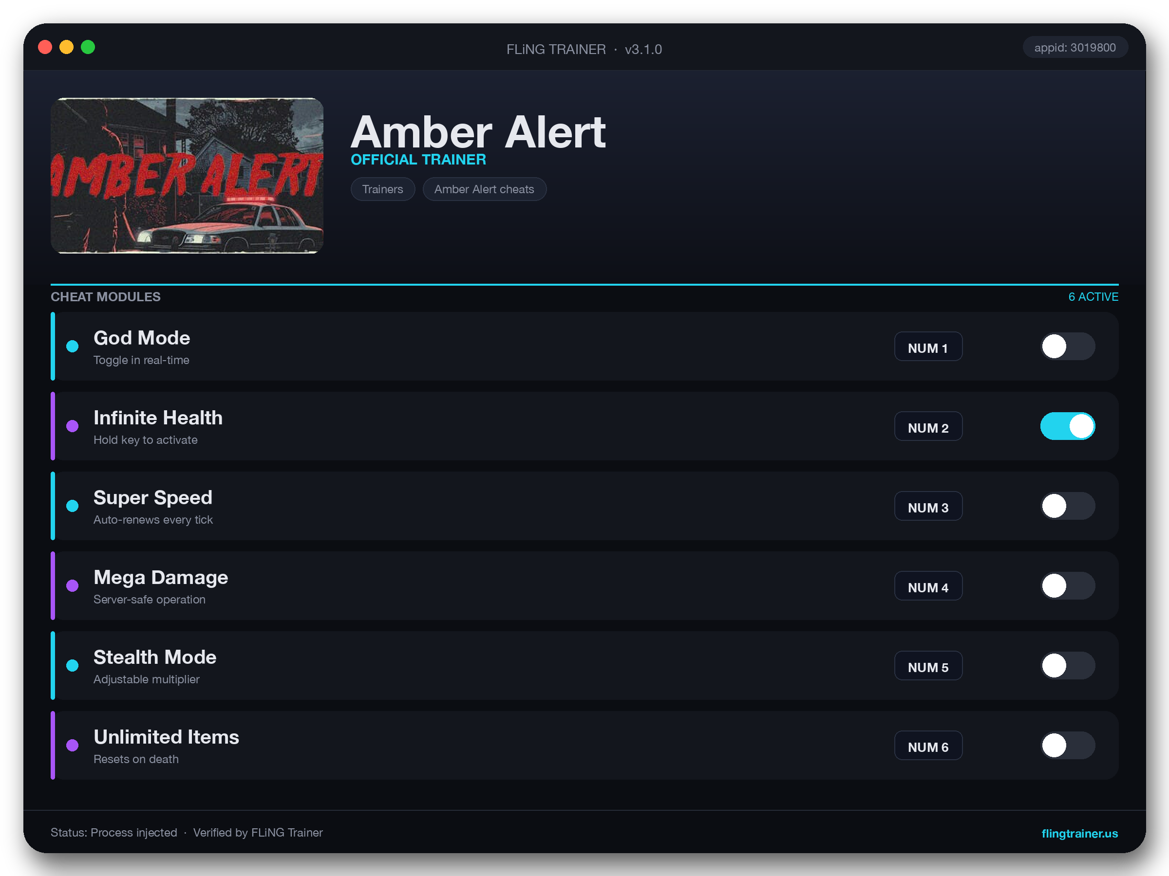 Amber Alert Trainer interface
