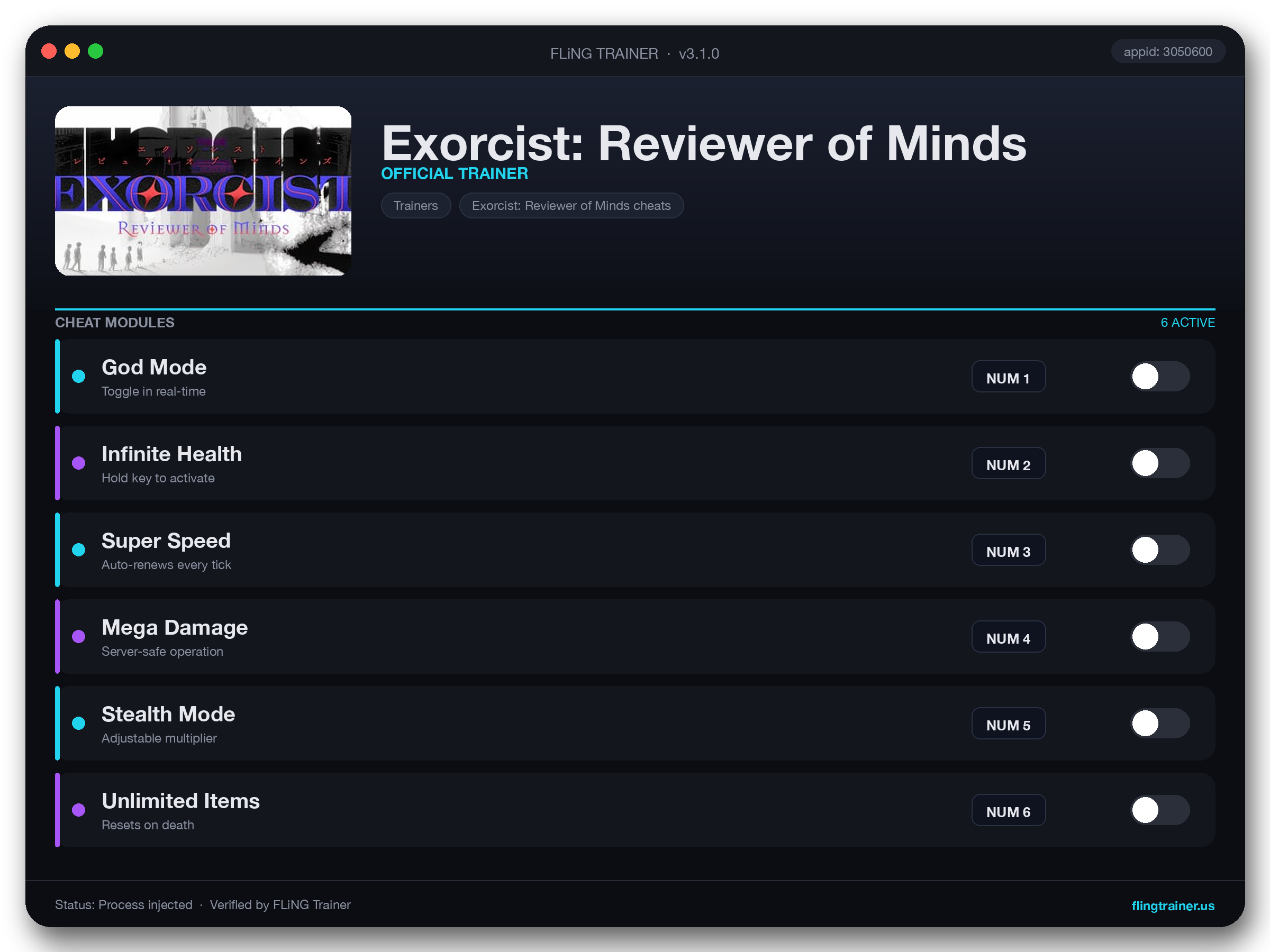 Exorcist: Reviewer of Minds Trainer interface