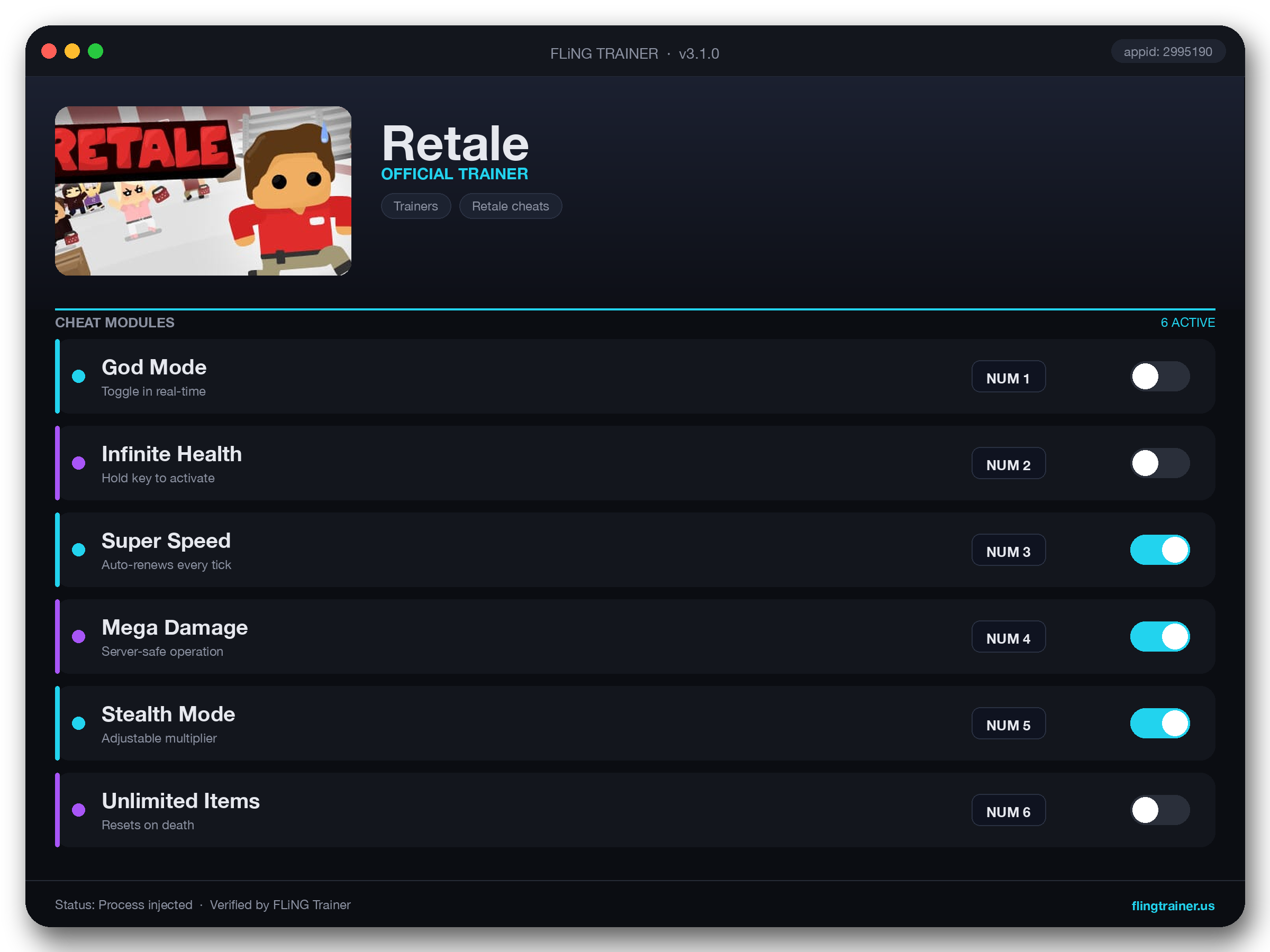 Retale Trainer interface