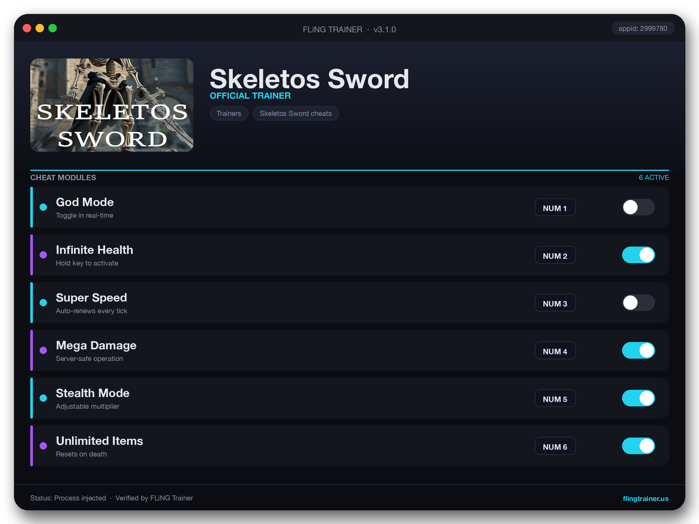 Skeletos Sword Trainer interface