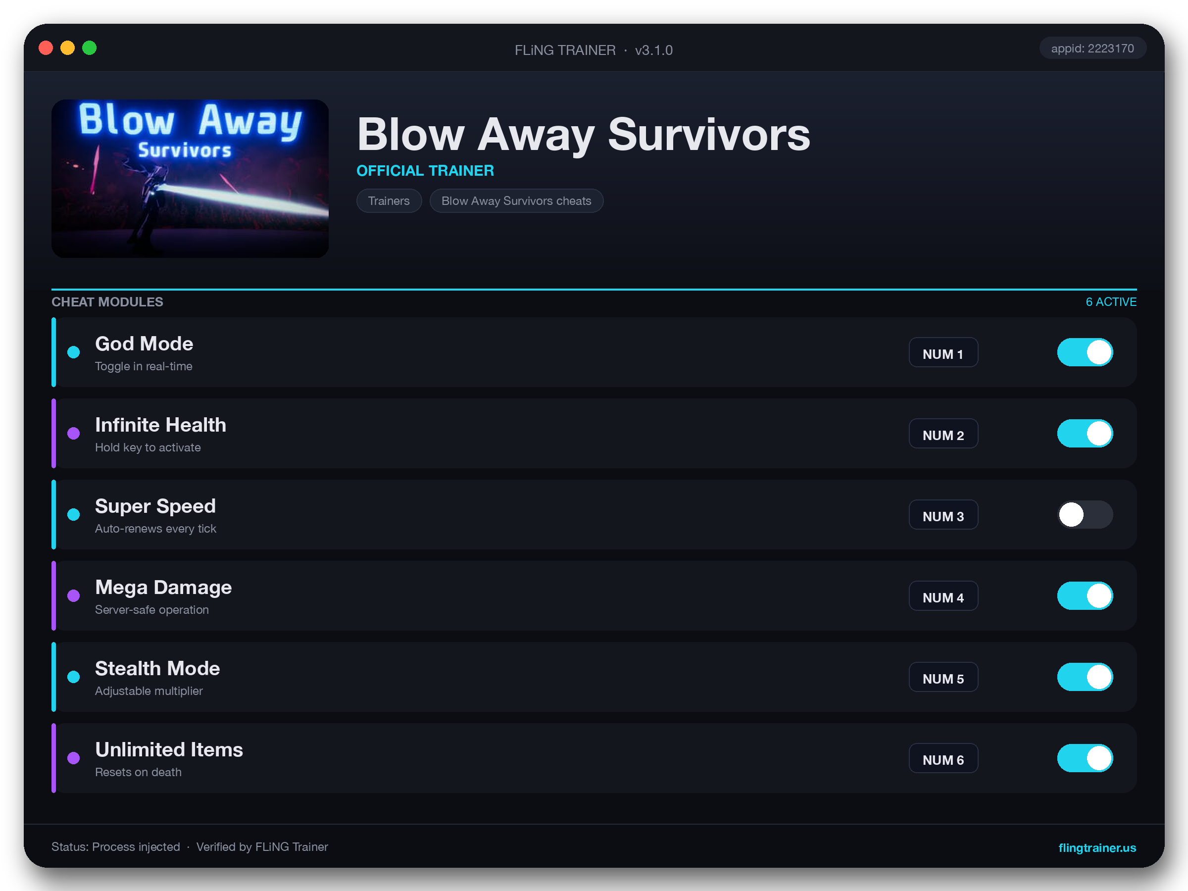 Blow Away Survivors Trainer interface