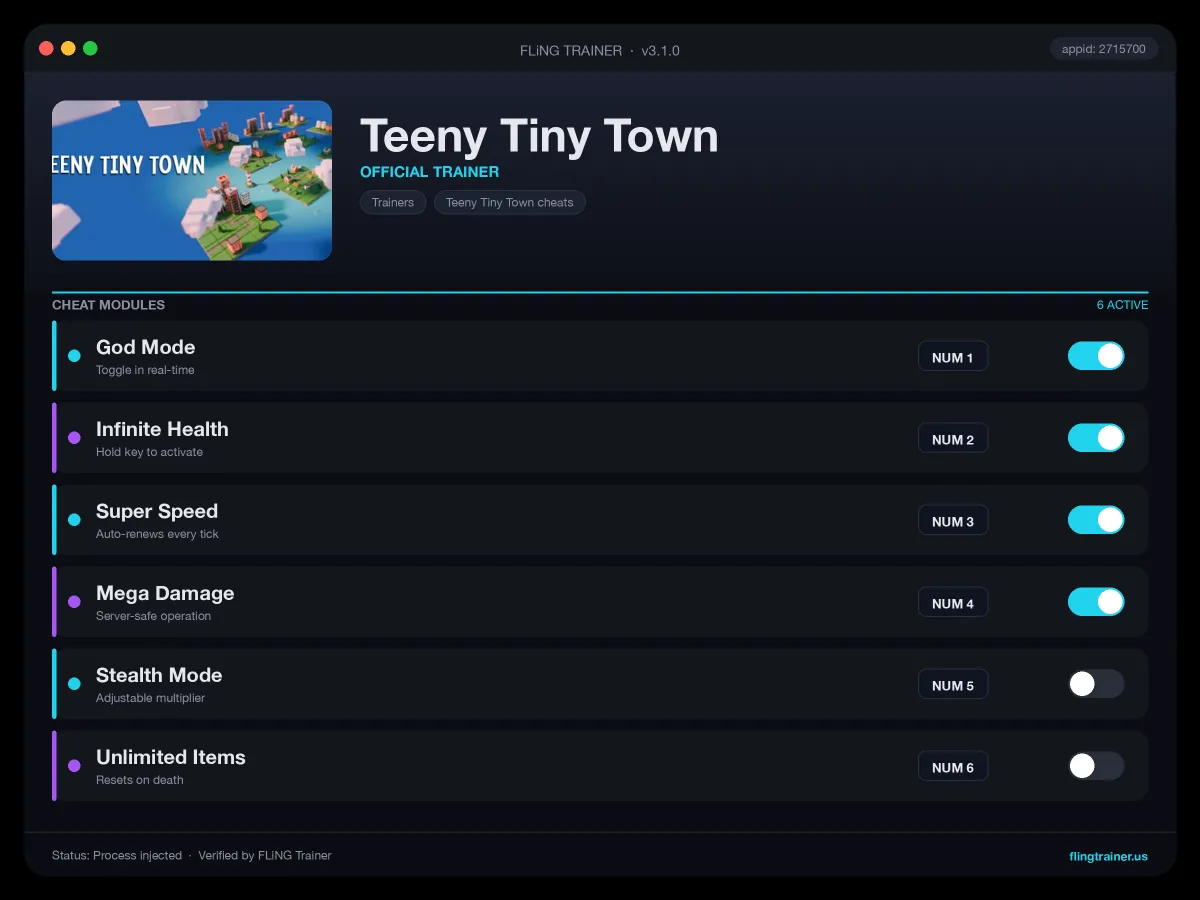 Teeny Tiny Town Trainer interface