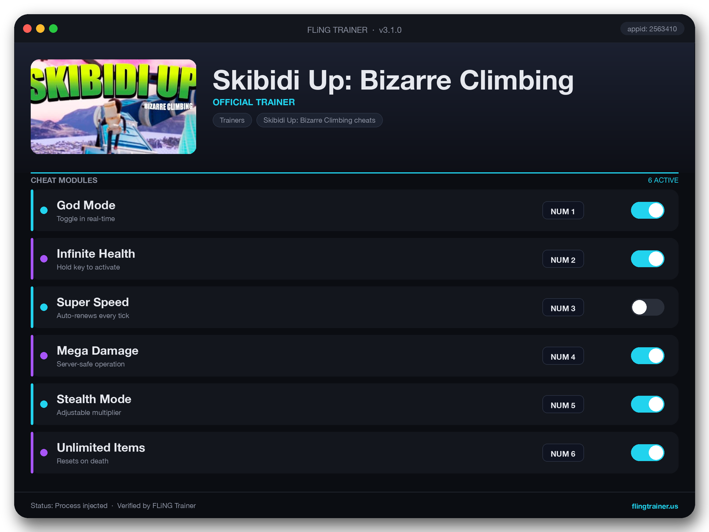 Skibidi Up: Bizarre Climbing Trainer interface