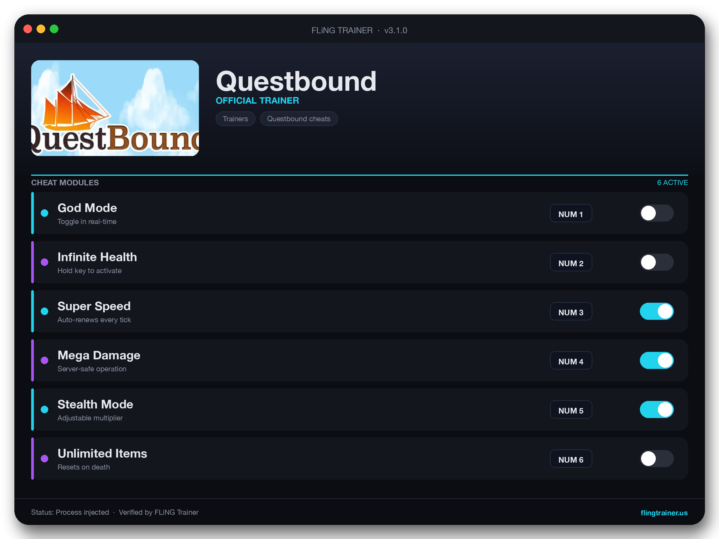 Questbound Trainer interface