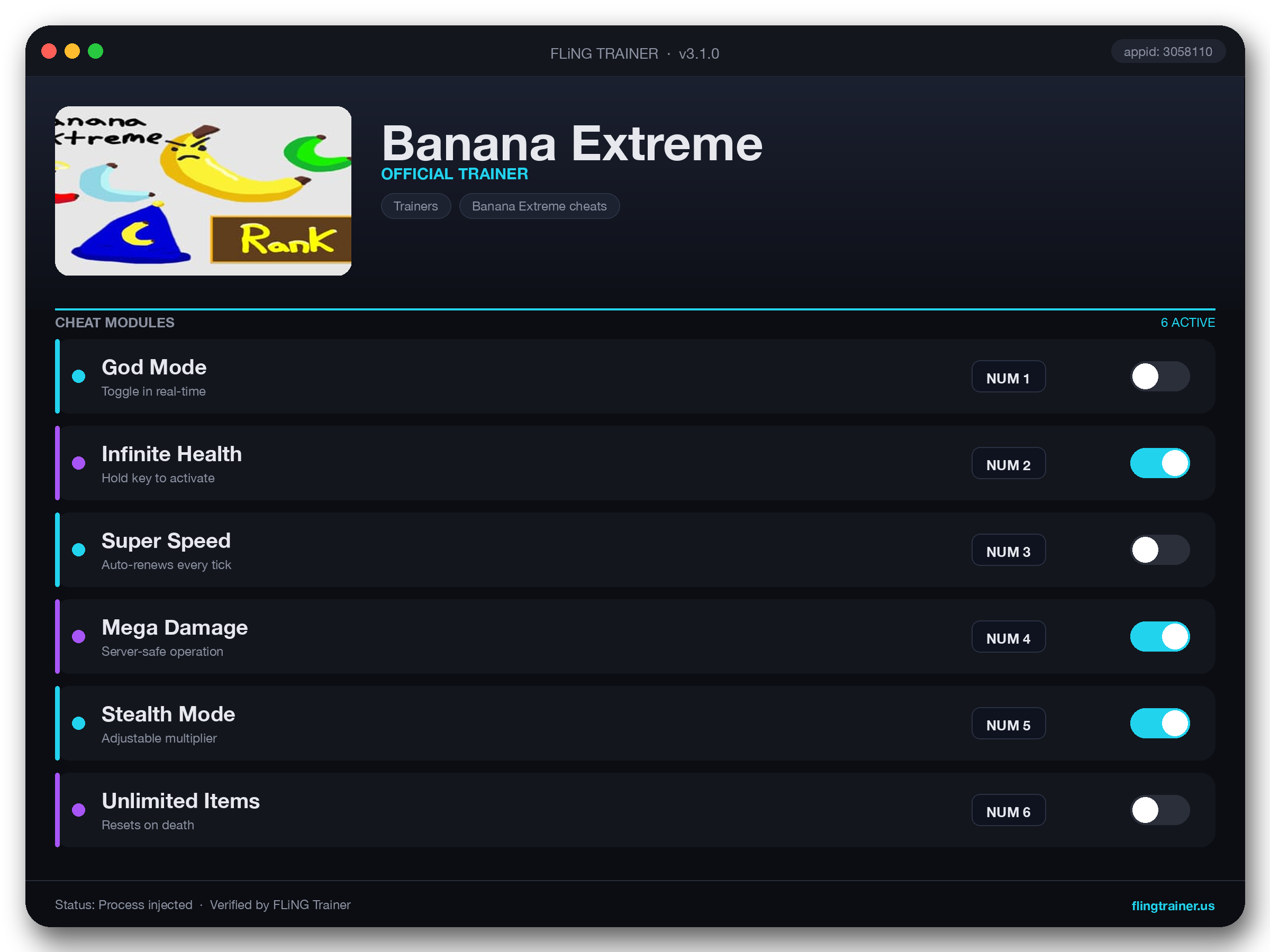 Banana Extreme Trainer interface