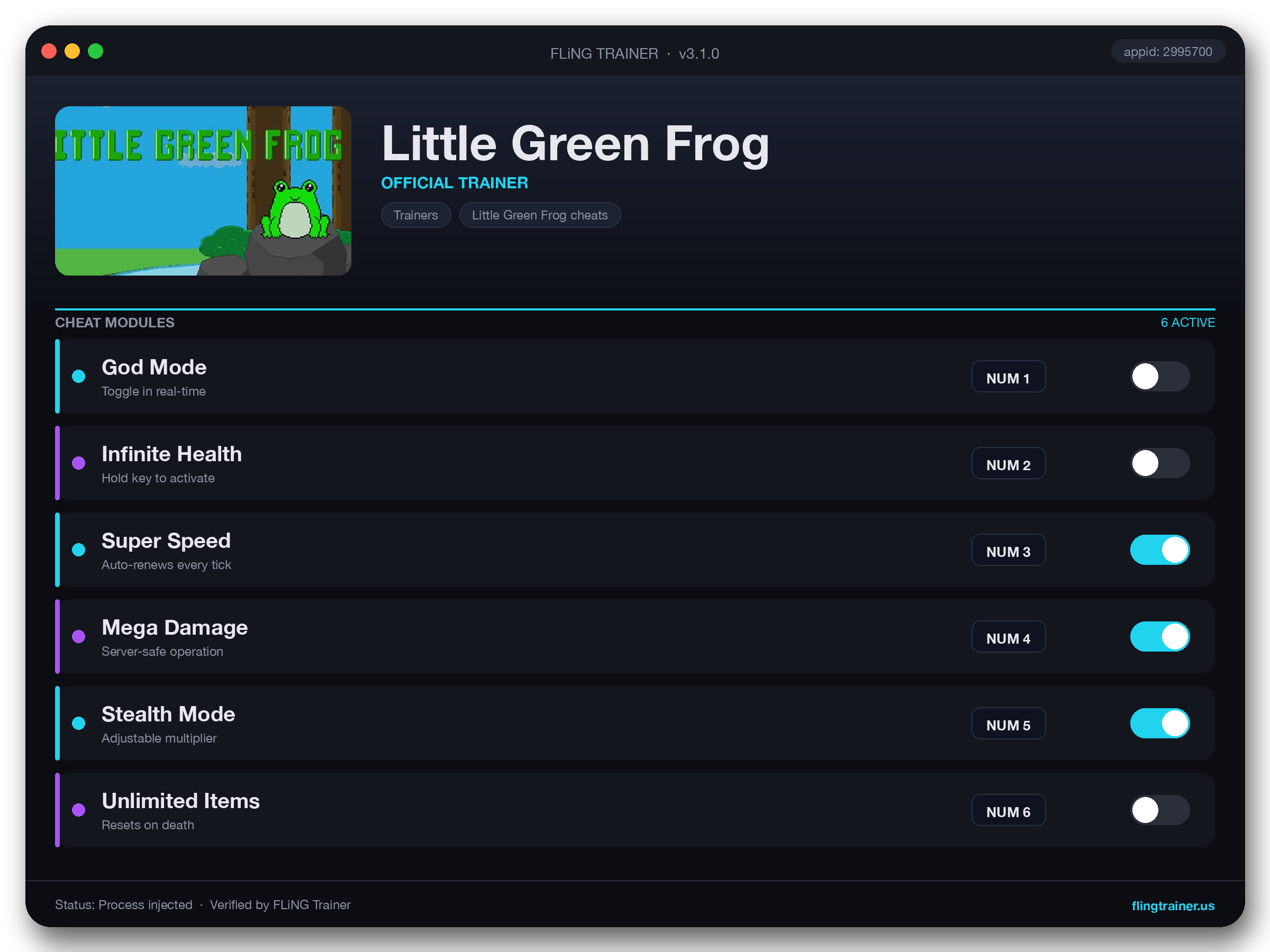 Little Green Frog Trainer interface