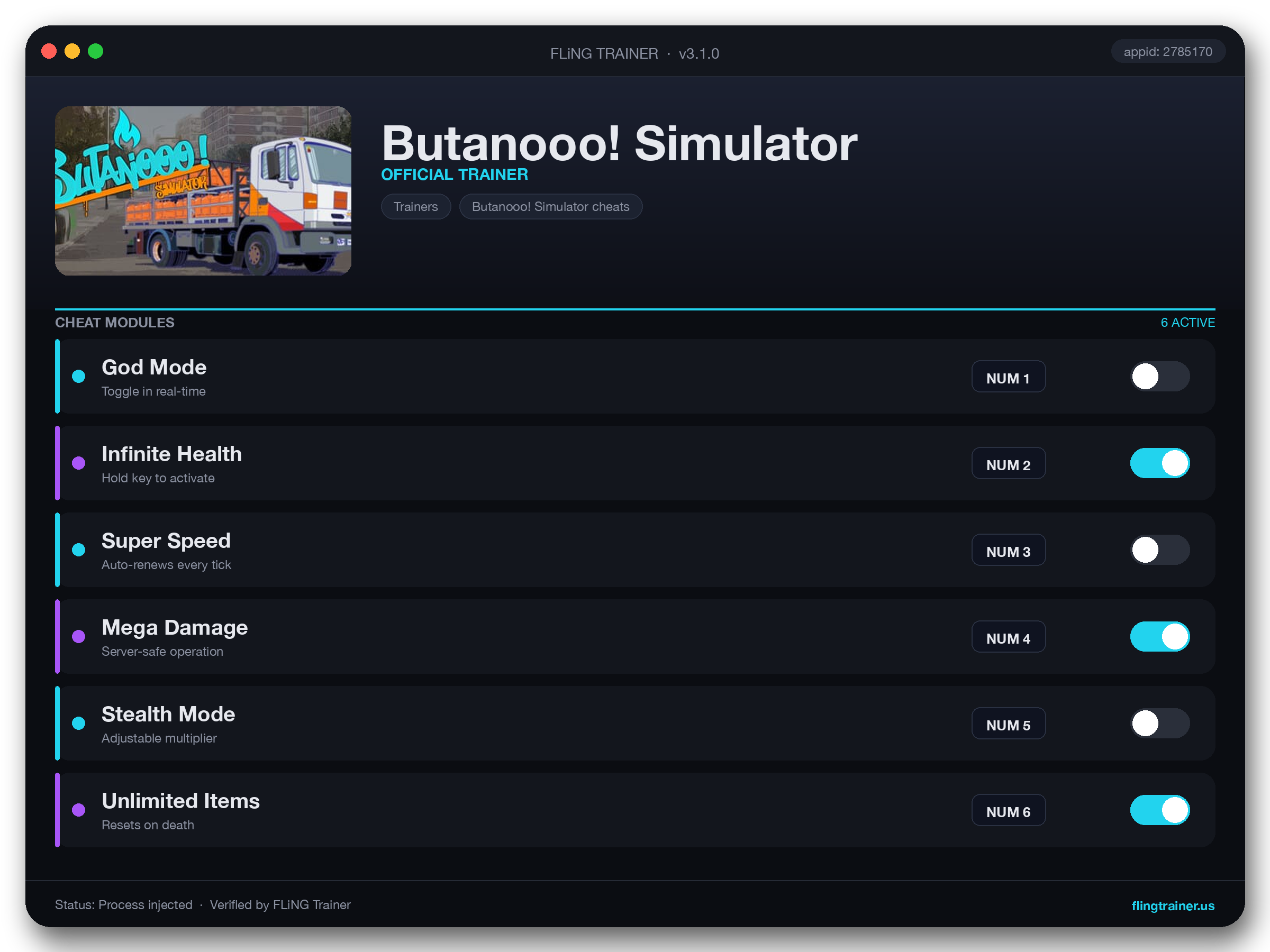 Butanooo! Simulator Trainer interface