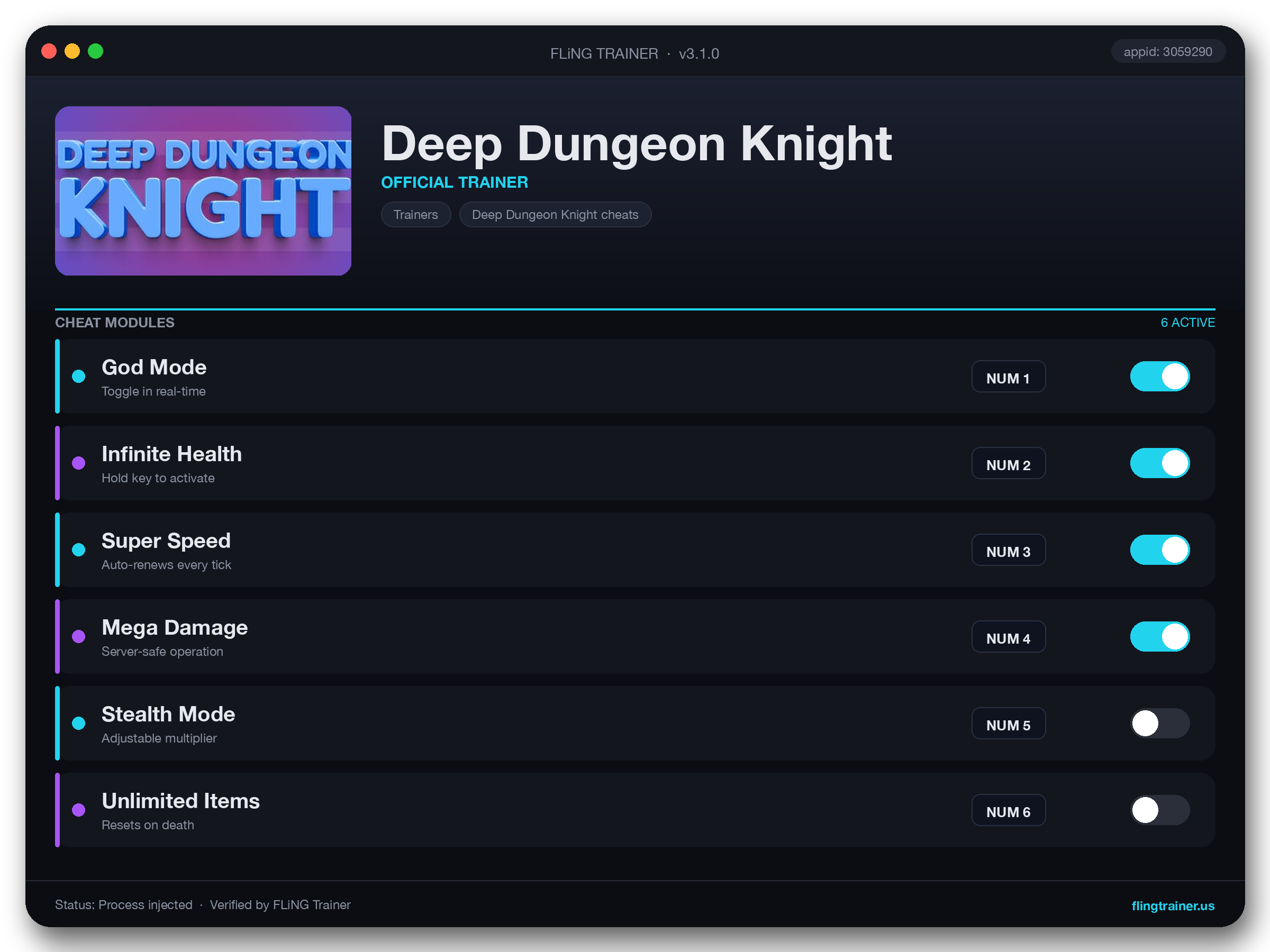 Deep Dungeon Knight Trainer interface