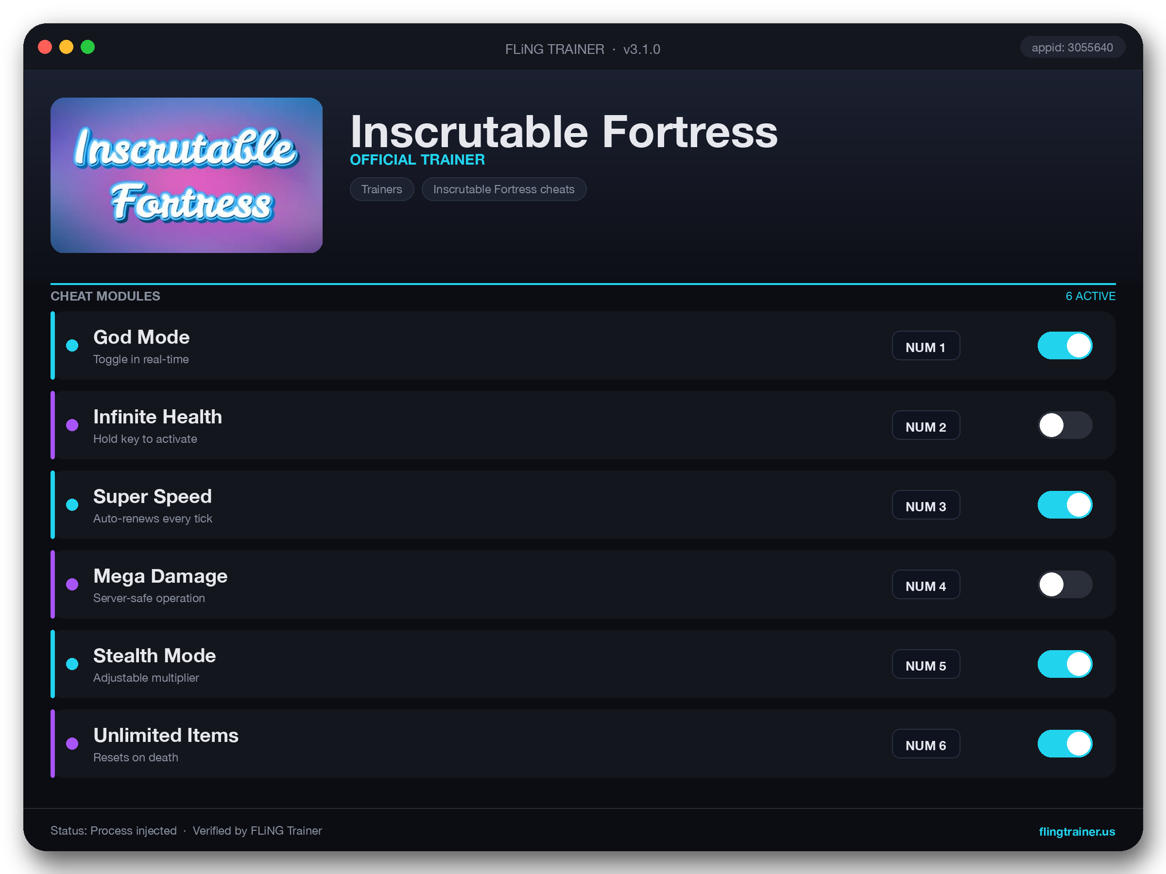 Inscrutable Fortress Trainer interface