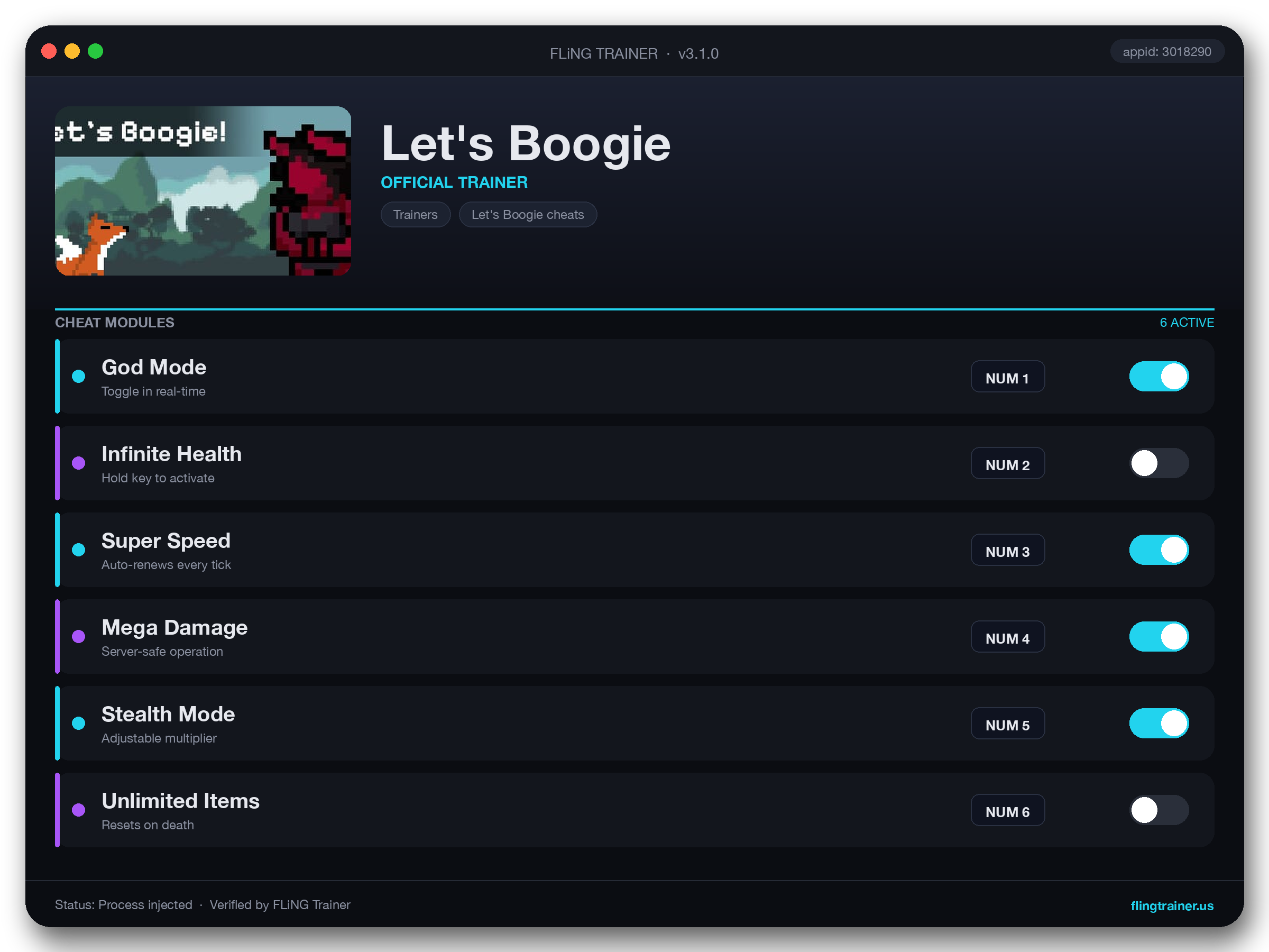 Let's Boogie Trainer interface