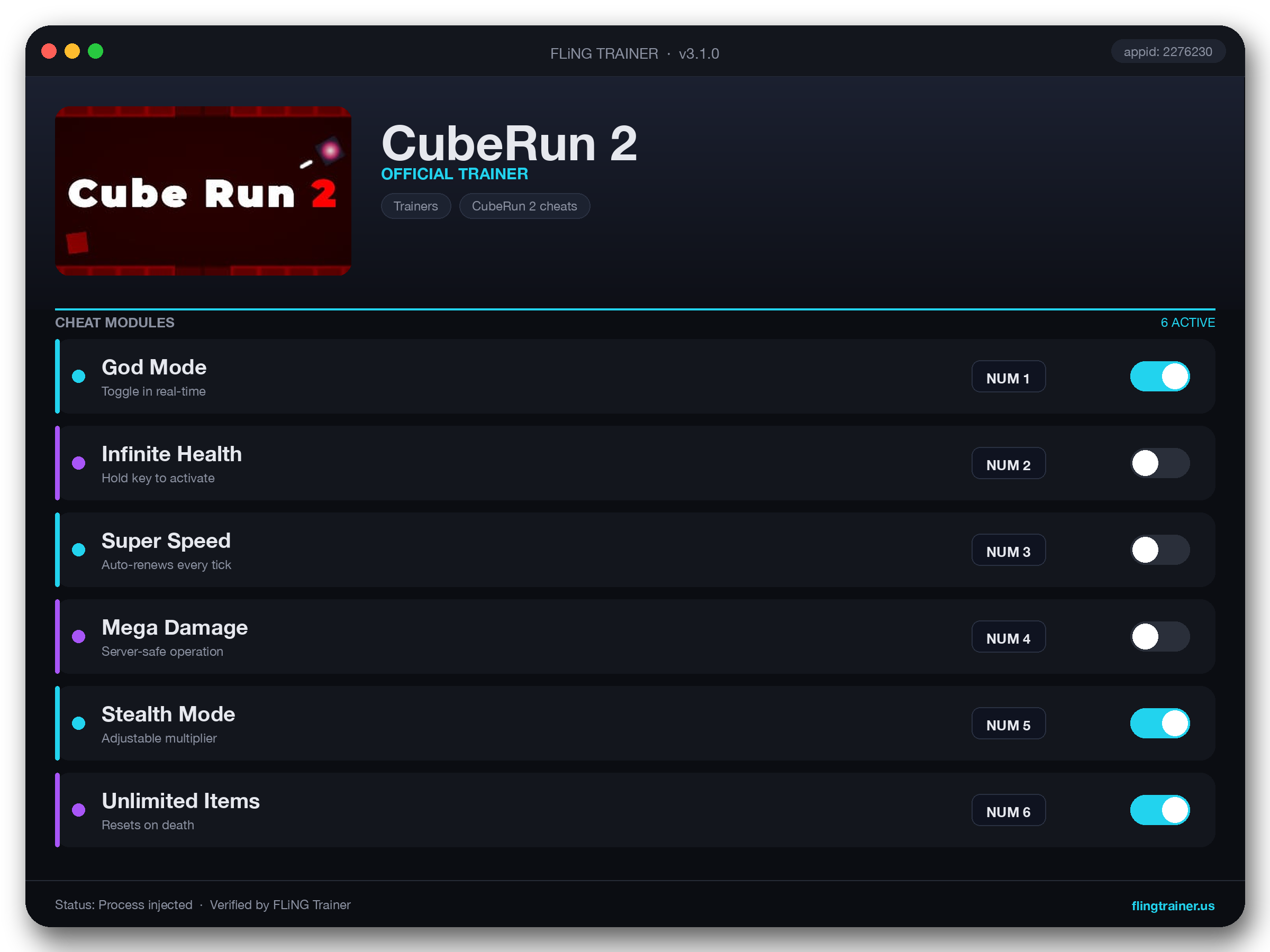 CubeRun 2 Trainer interface