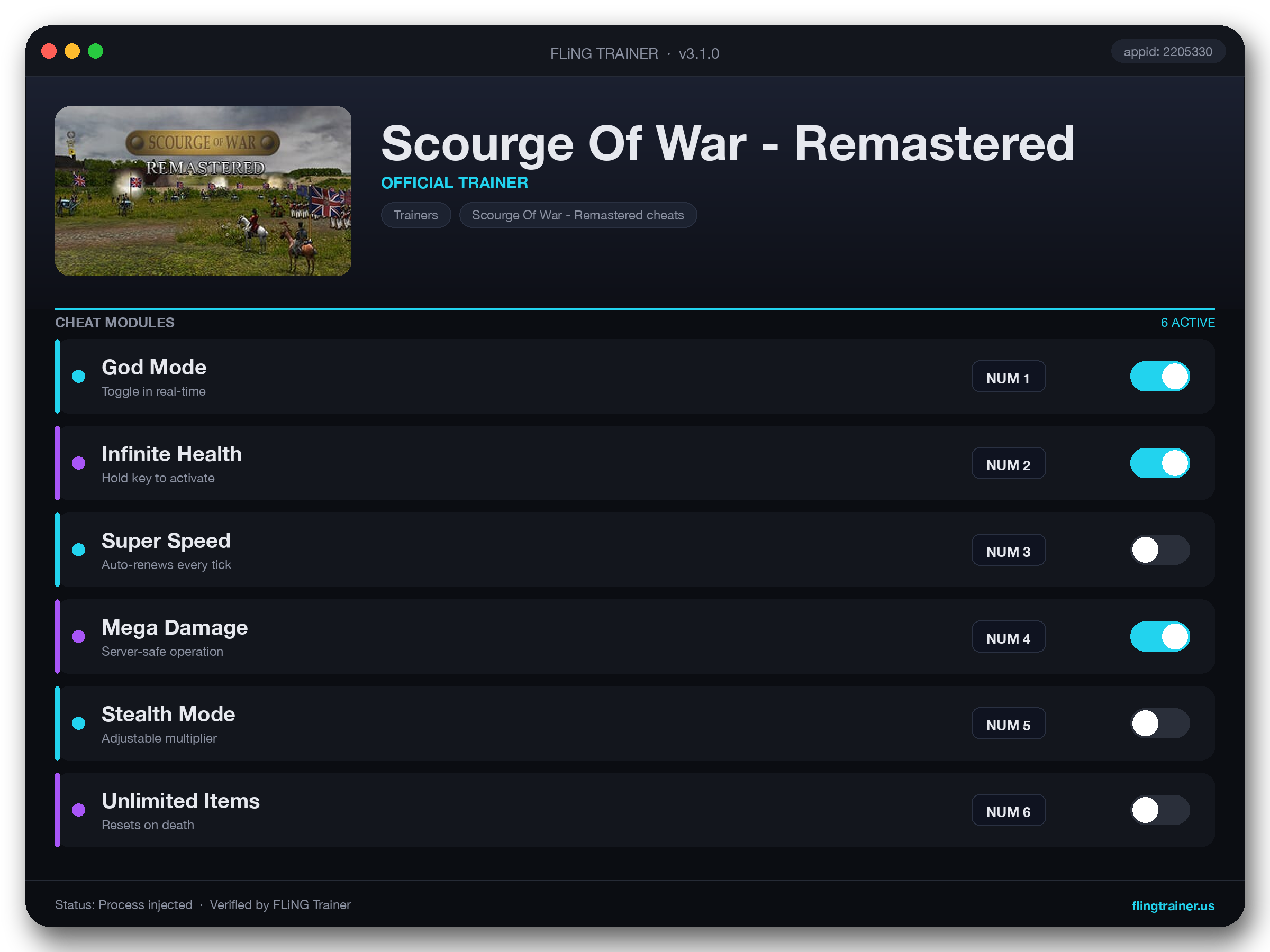 Scourge Of War - Remastered Trainer interface