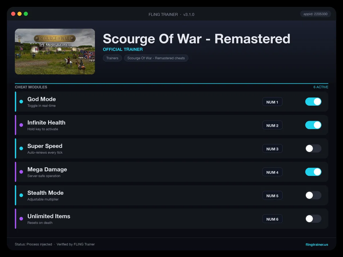 Scourge Of War - Remastered Trainer interface
