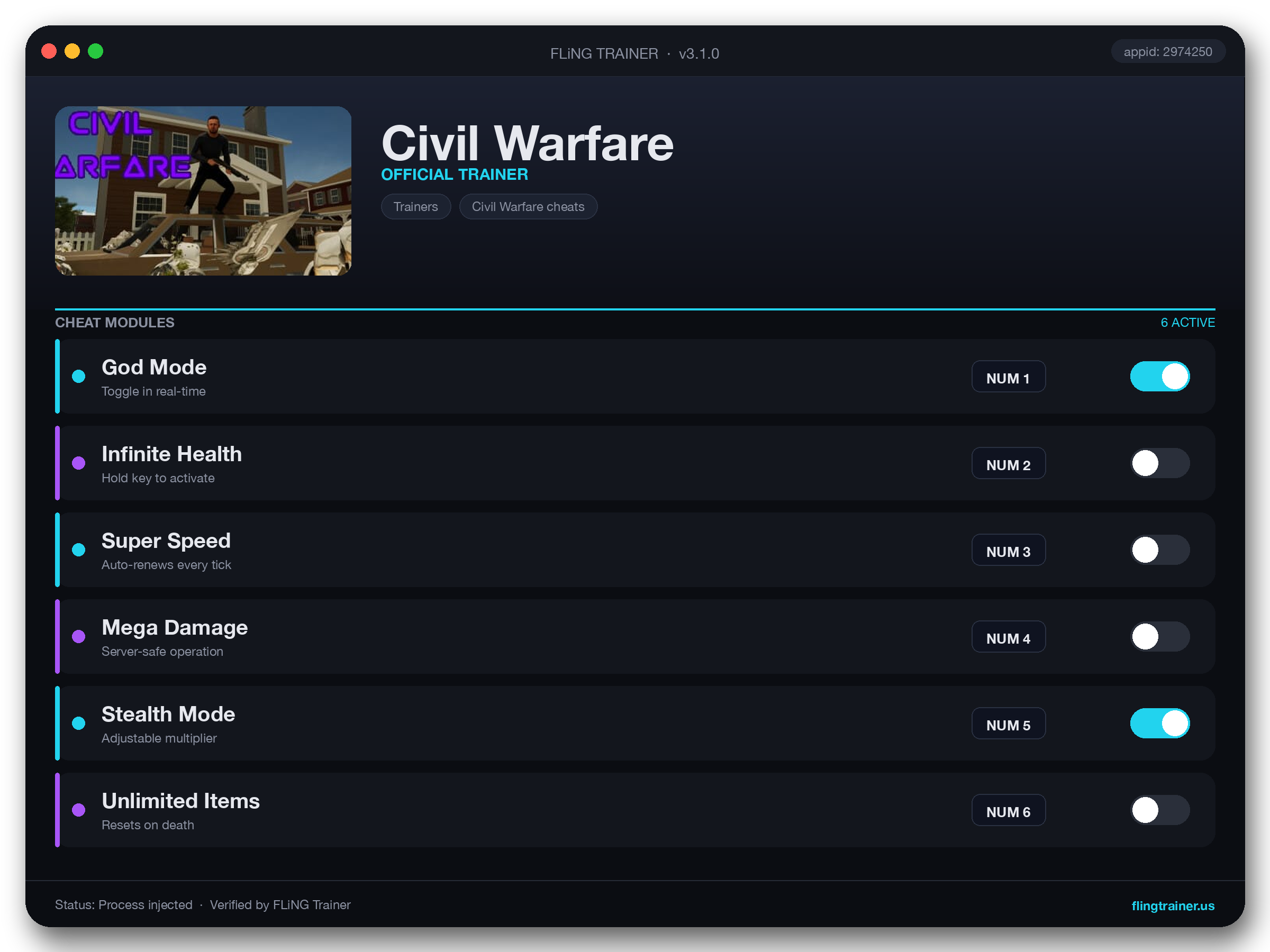 Civil Warfare Trainer interface