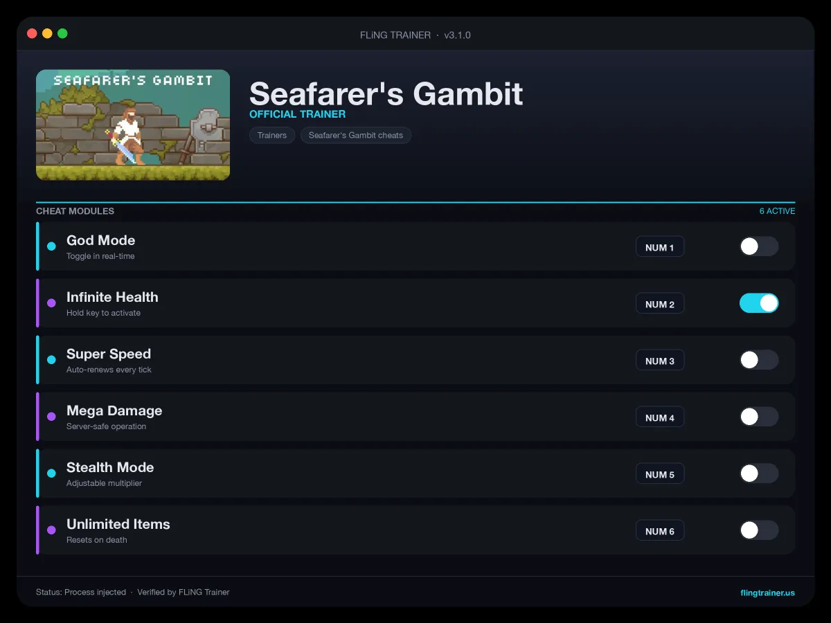 Seafarer's Gambit Trainer interface