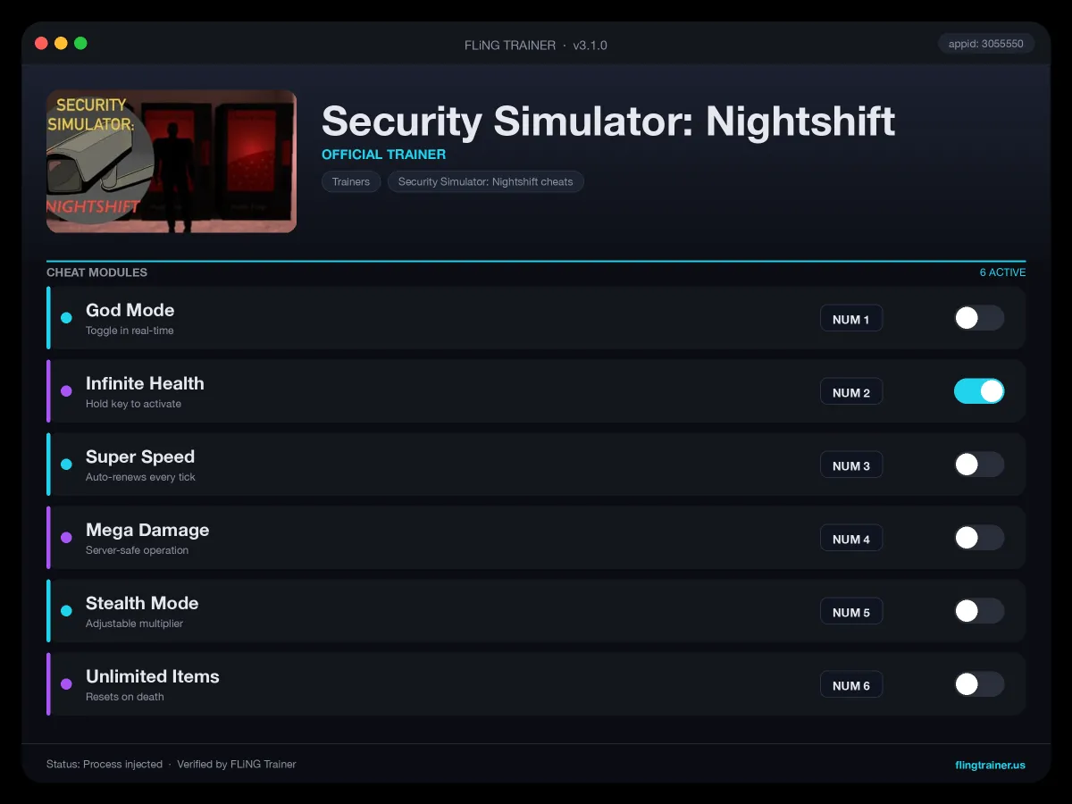 Security Simulator: Nightshift Trainer interface