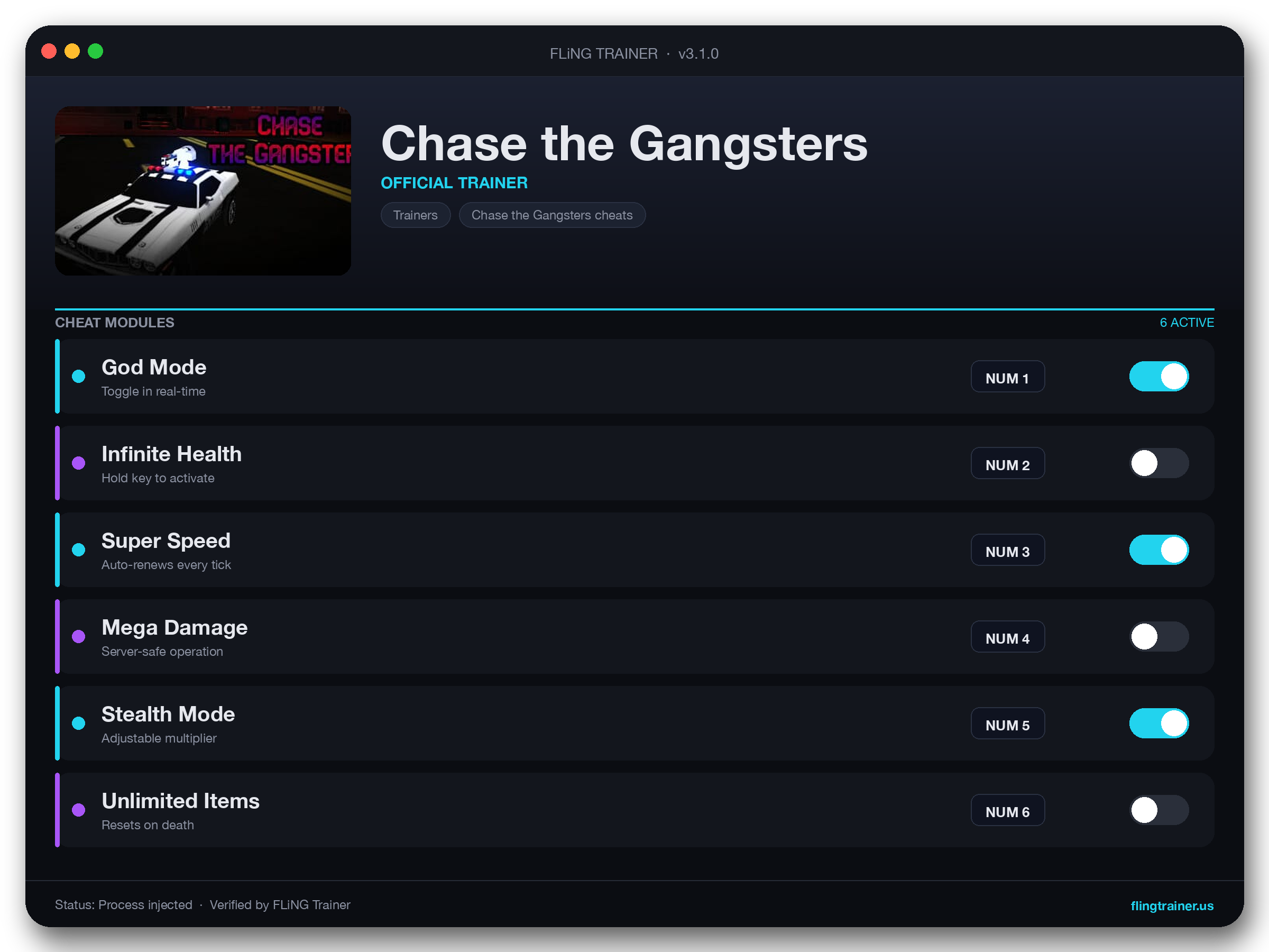 Chase the Gangsters Trainer interface