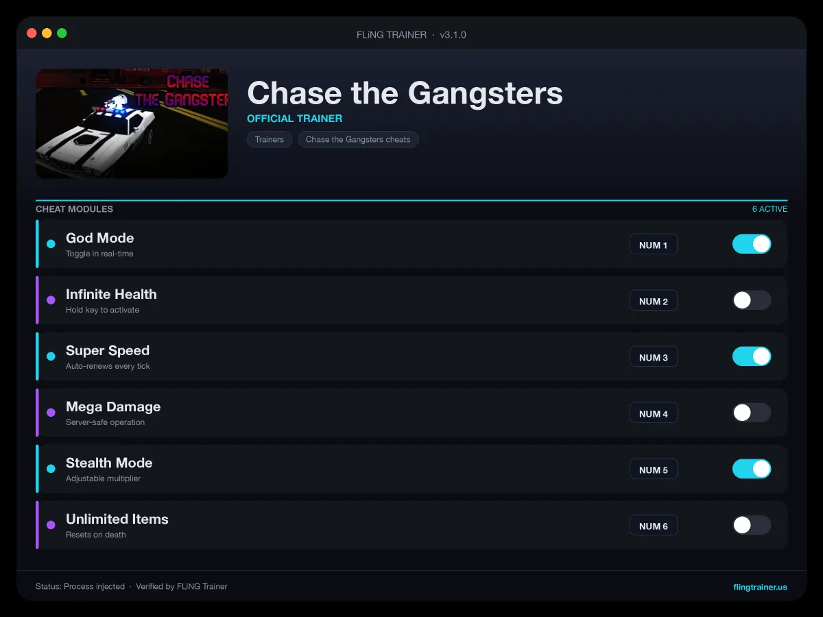 Chase the Gangsters Trainer interface