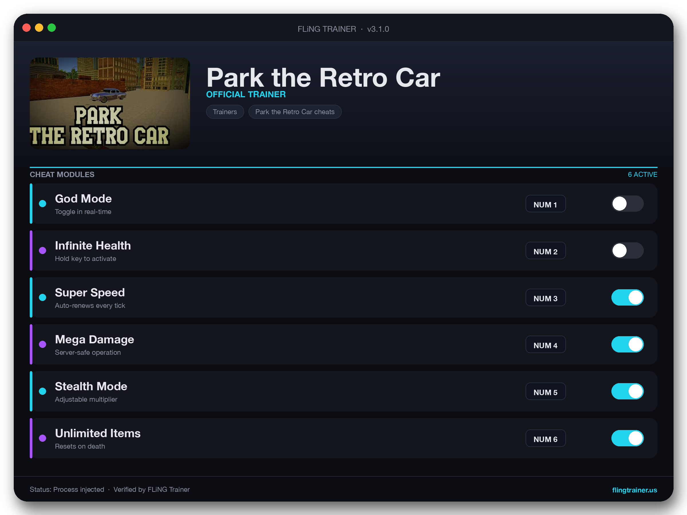 Park the Retro Car Trainer interface