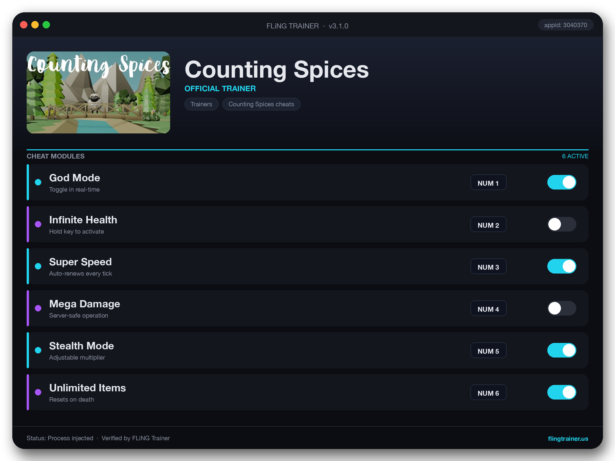 Counting Spices Trainer interface