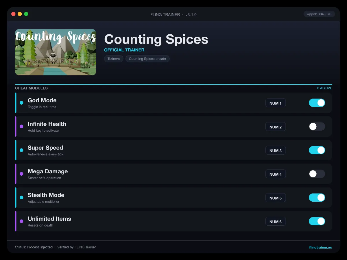 Counting Spices Trainer interface