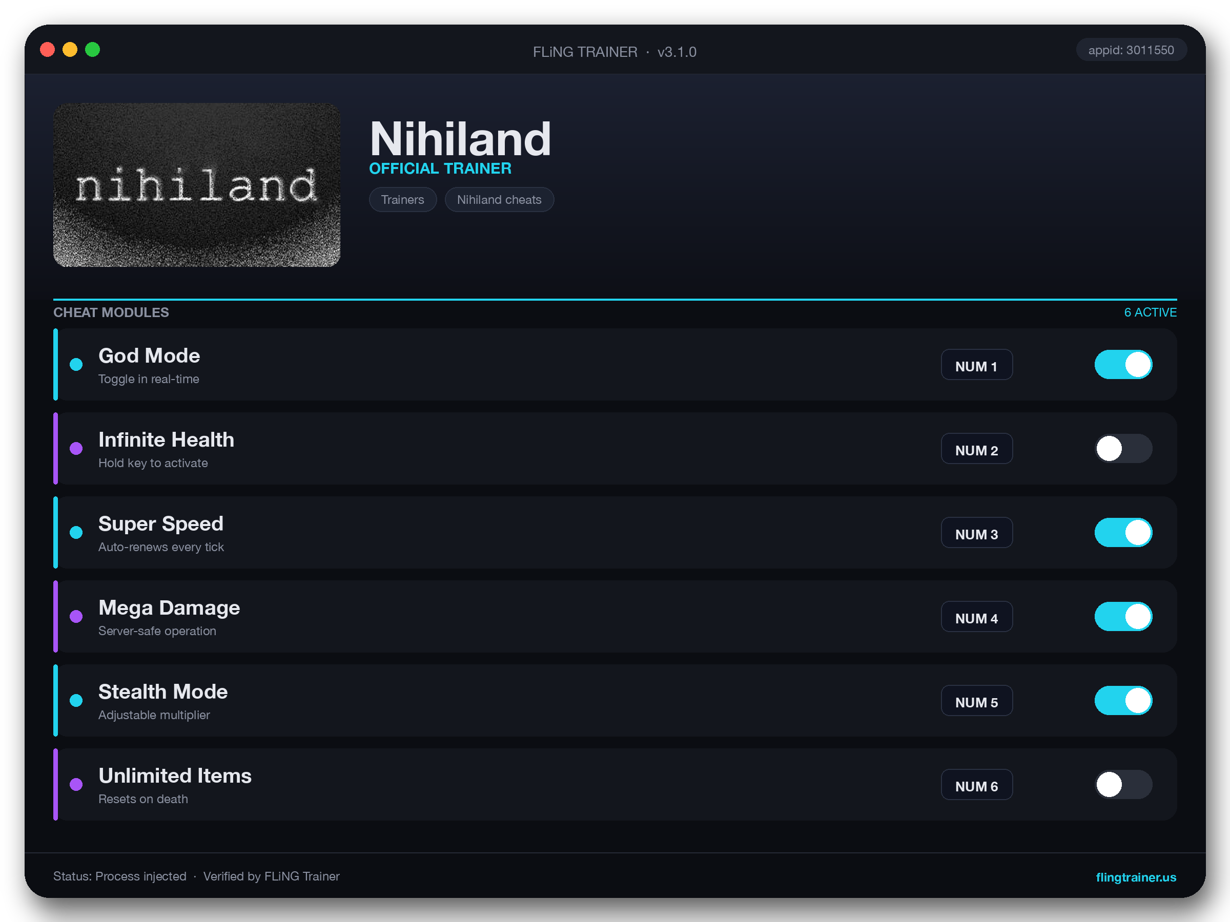 Nihiland Trainer interface
