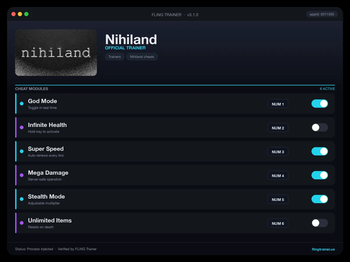 Nihiland Trainer interface