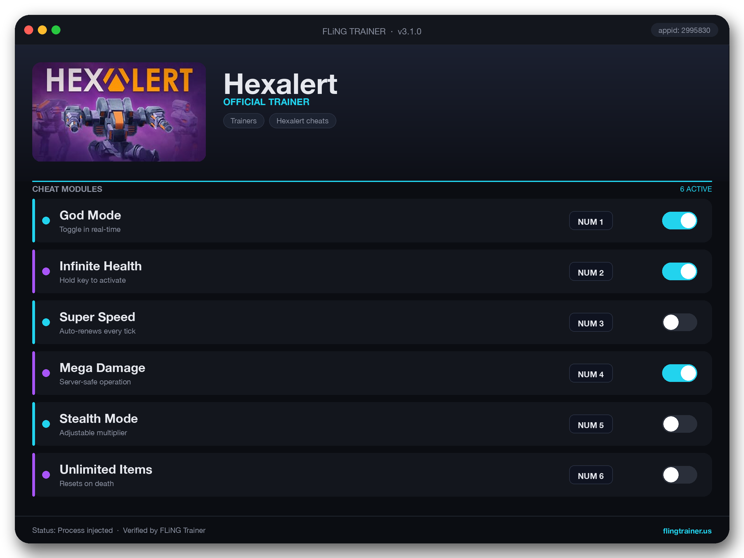 Hexalert Trainer interface