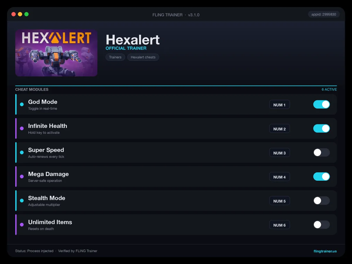 Hexalert Trainer interface