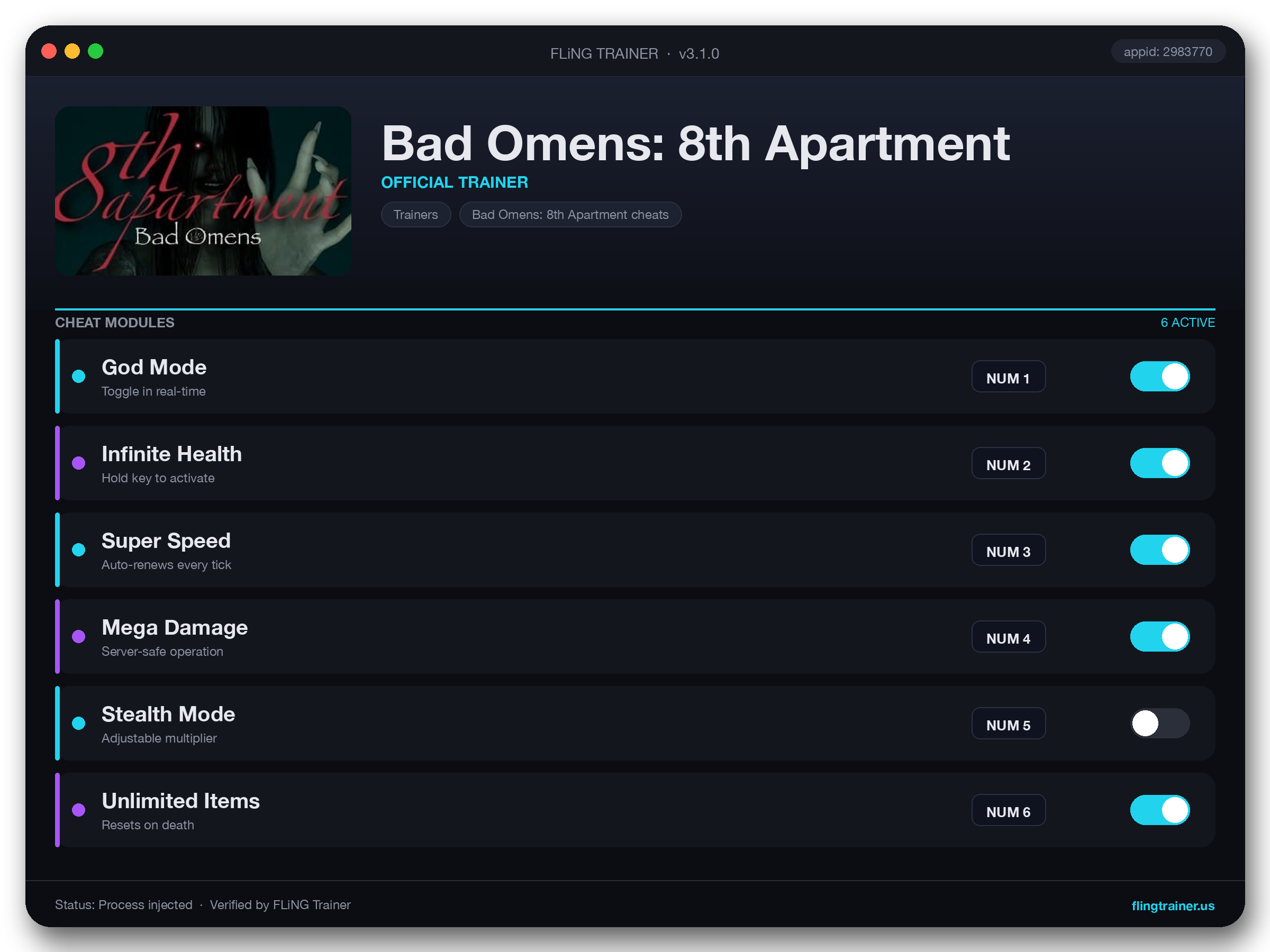 Bad Omens: 8th Apartment Trainer interface