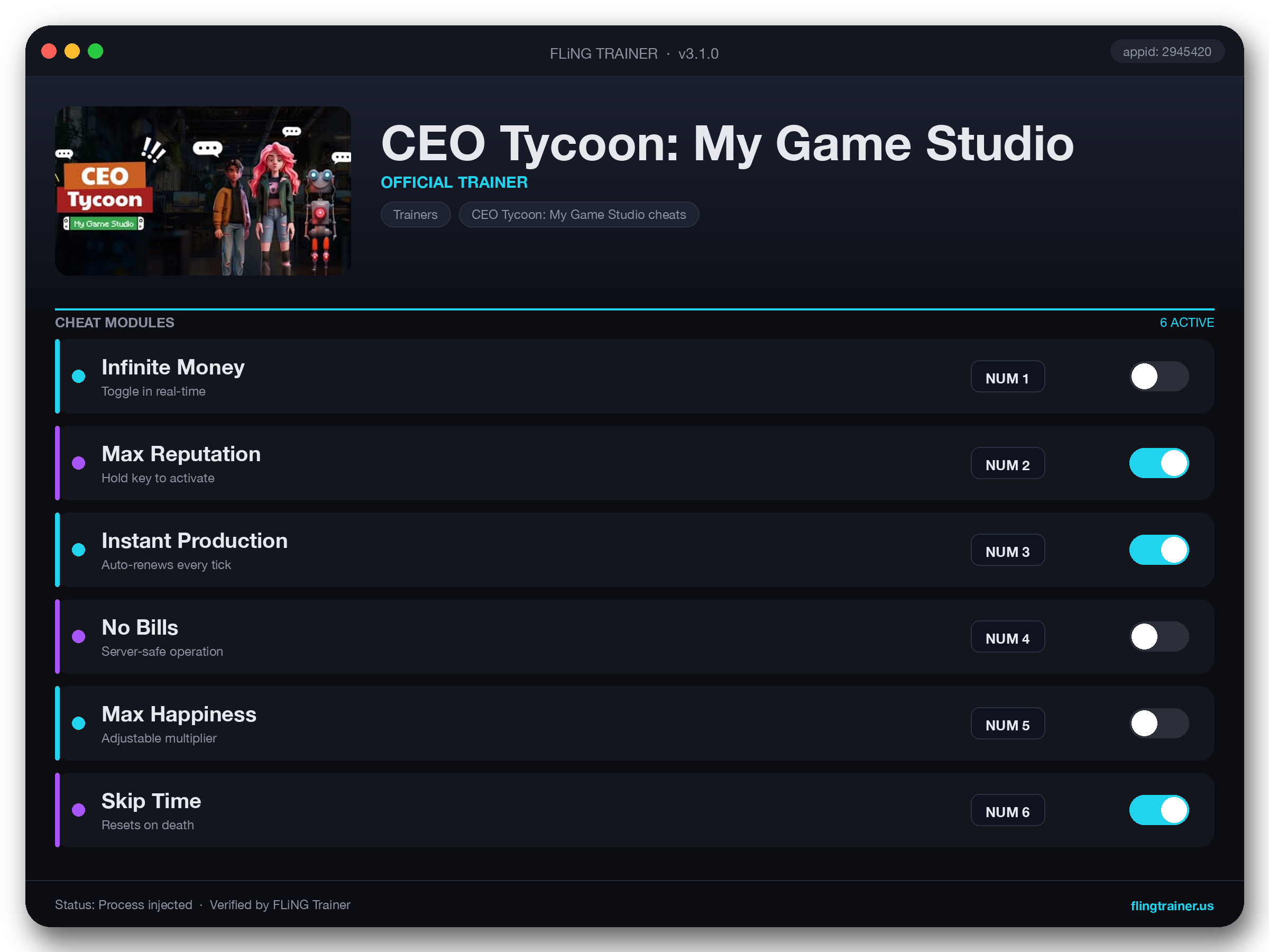 CEO Tycoon: My Game Studio Trainer interface