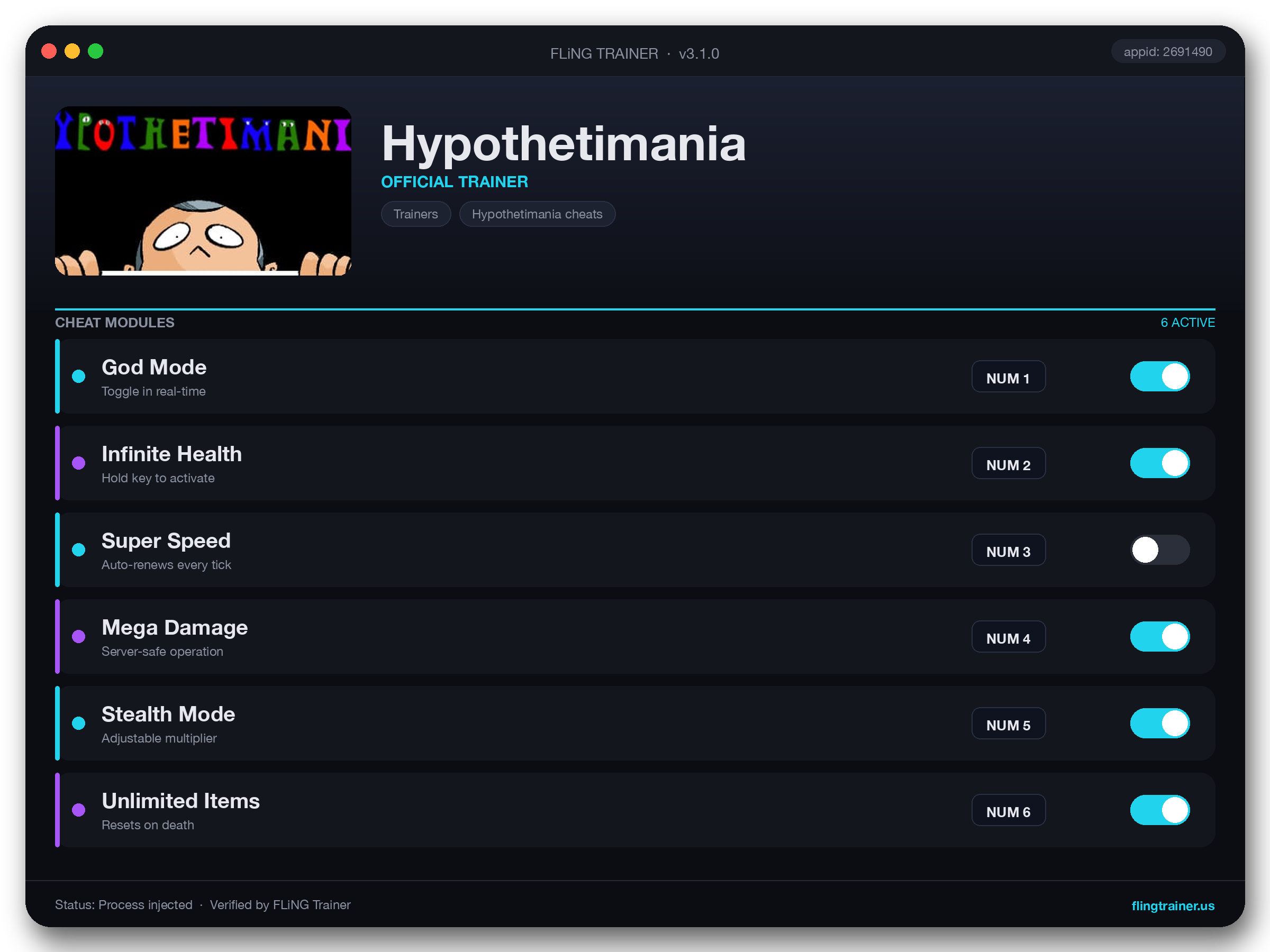 Hypothetimania Trainer interface