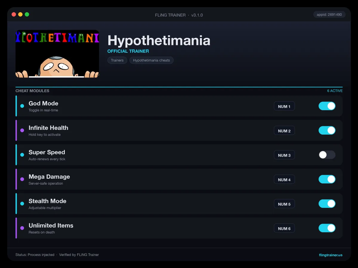 Hypothetimania Trainer interface