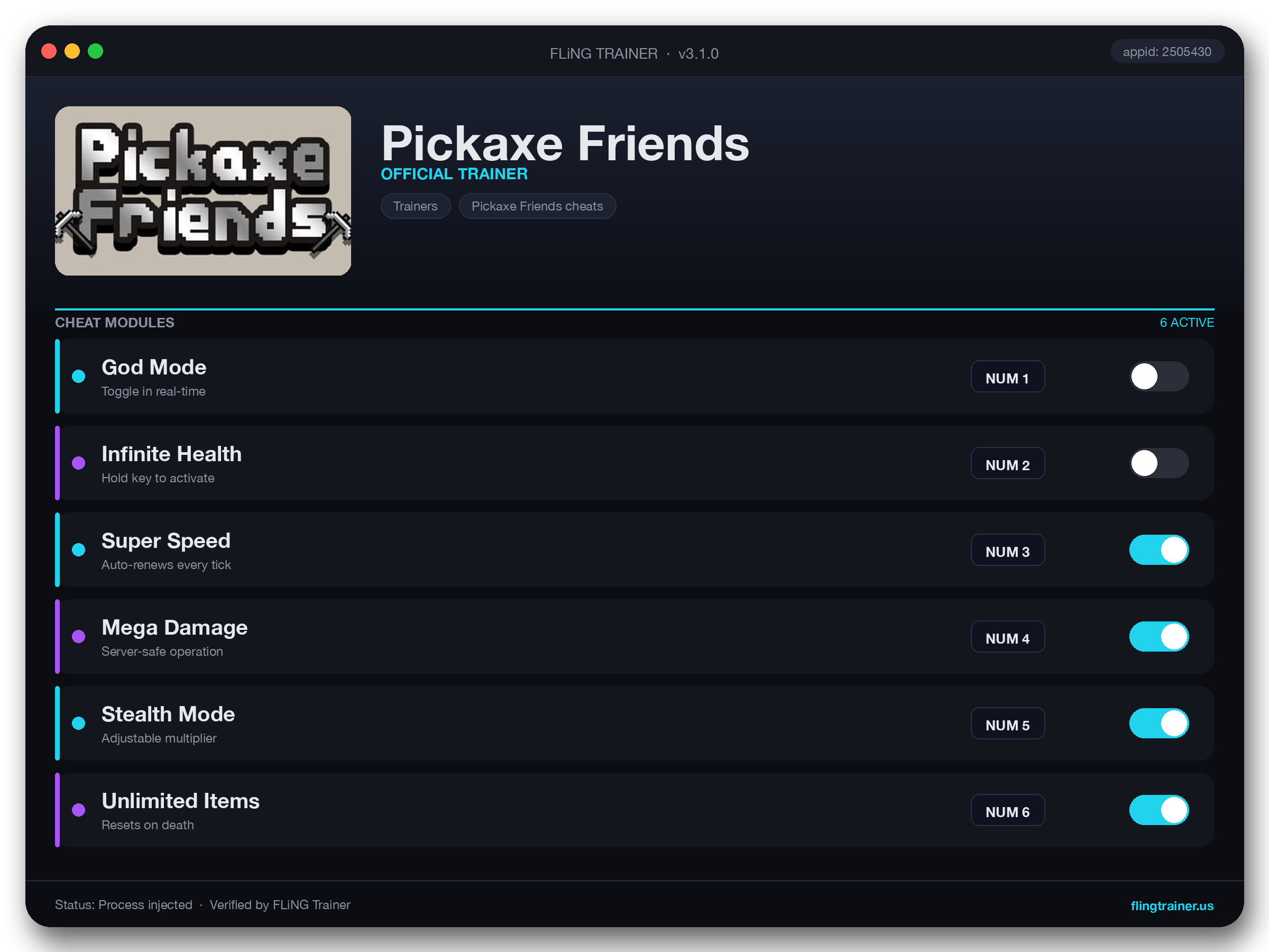 Pickaxe Friends Trainer interface