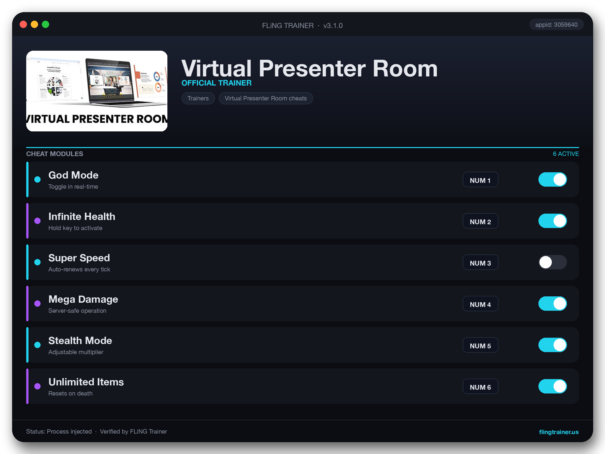 Virtual Presenter Room Trainer interface