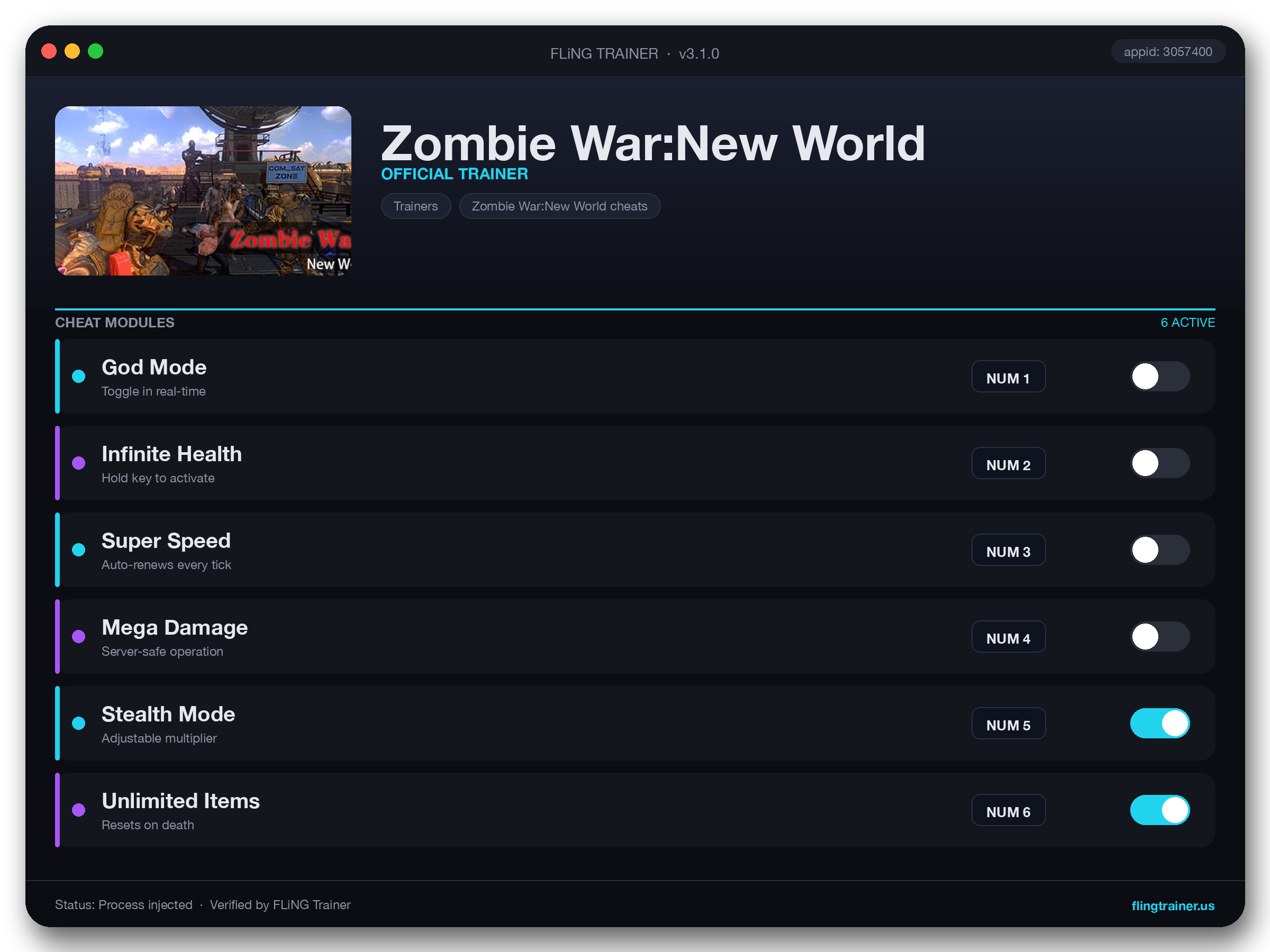 Zombie War:New World Trainer interface