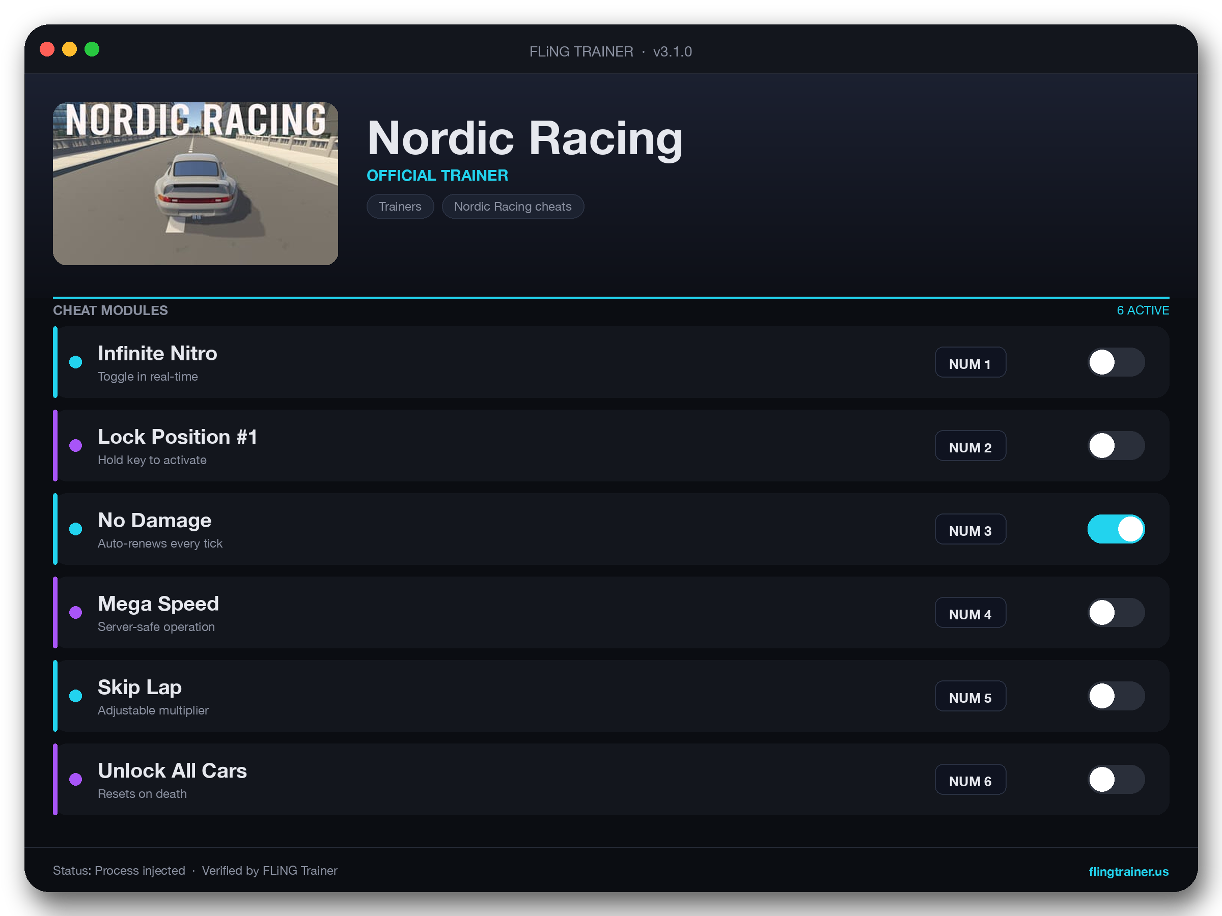 Nordic Racing Trainer interface
