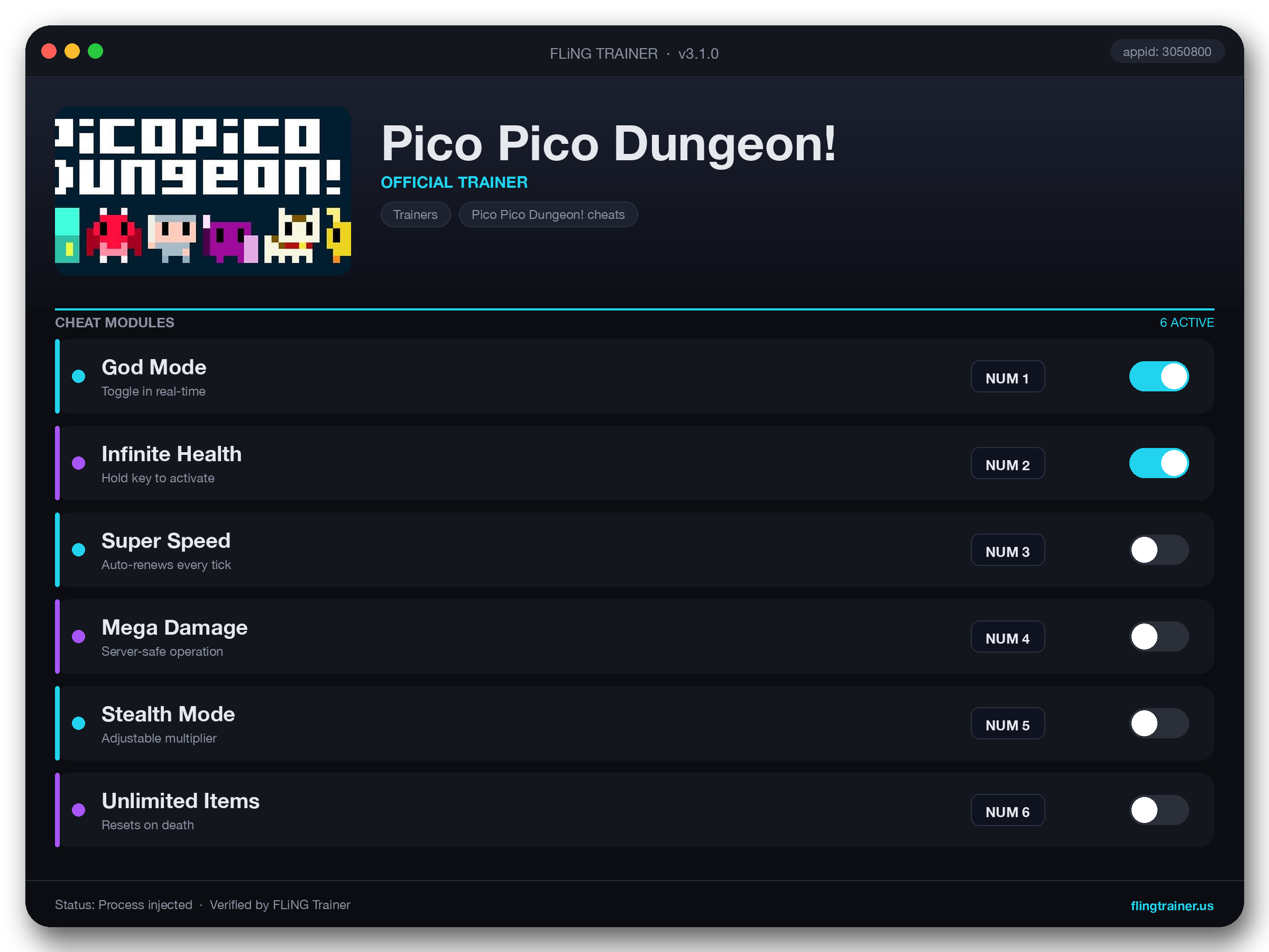 Pico Pico Dungeon! Trainer interface