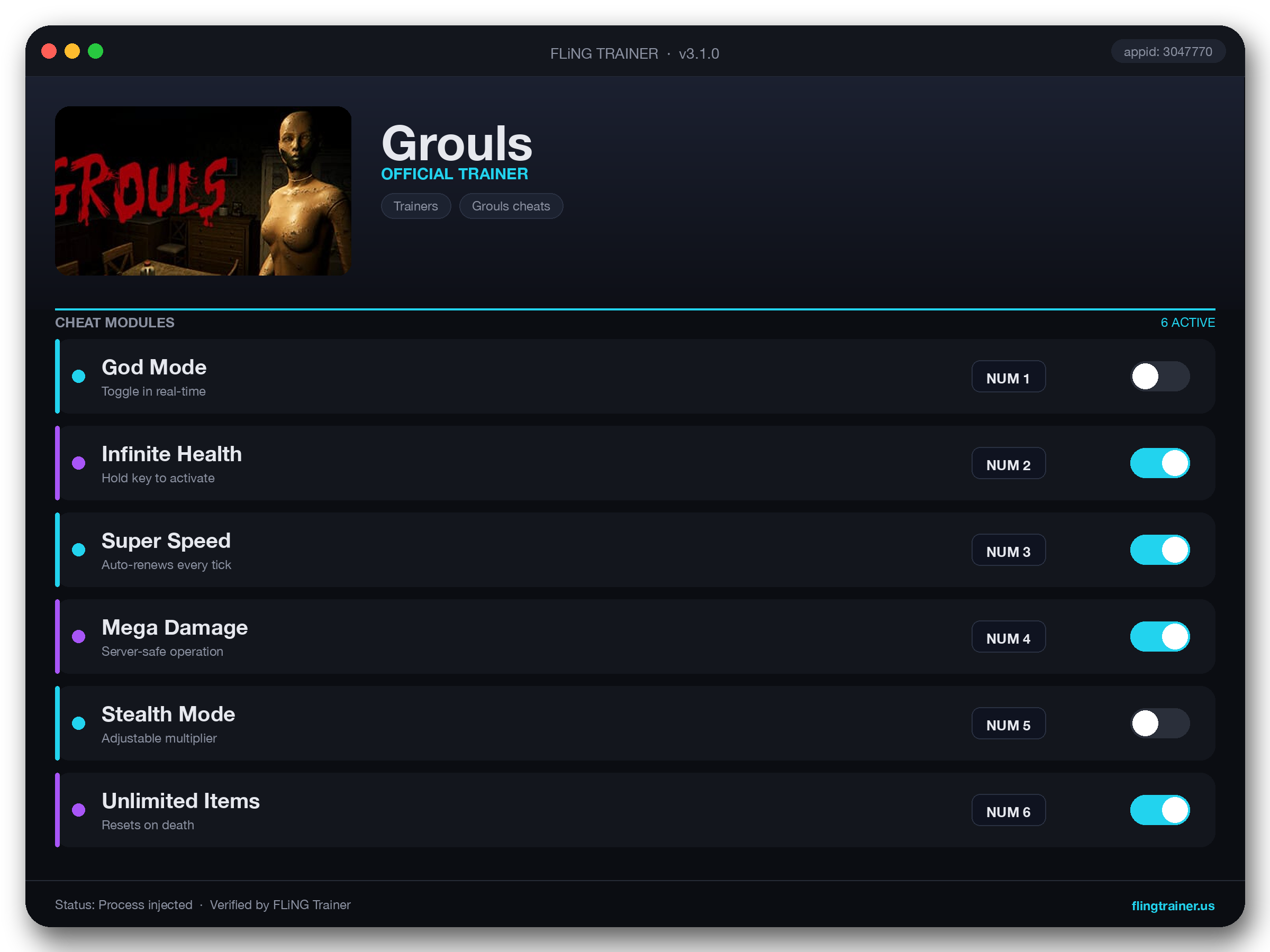 Grouls Trainer interface