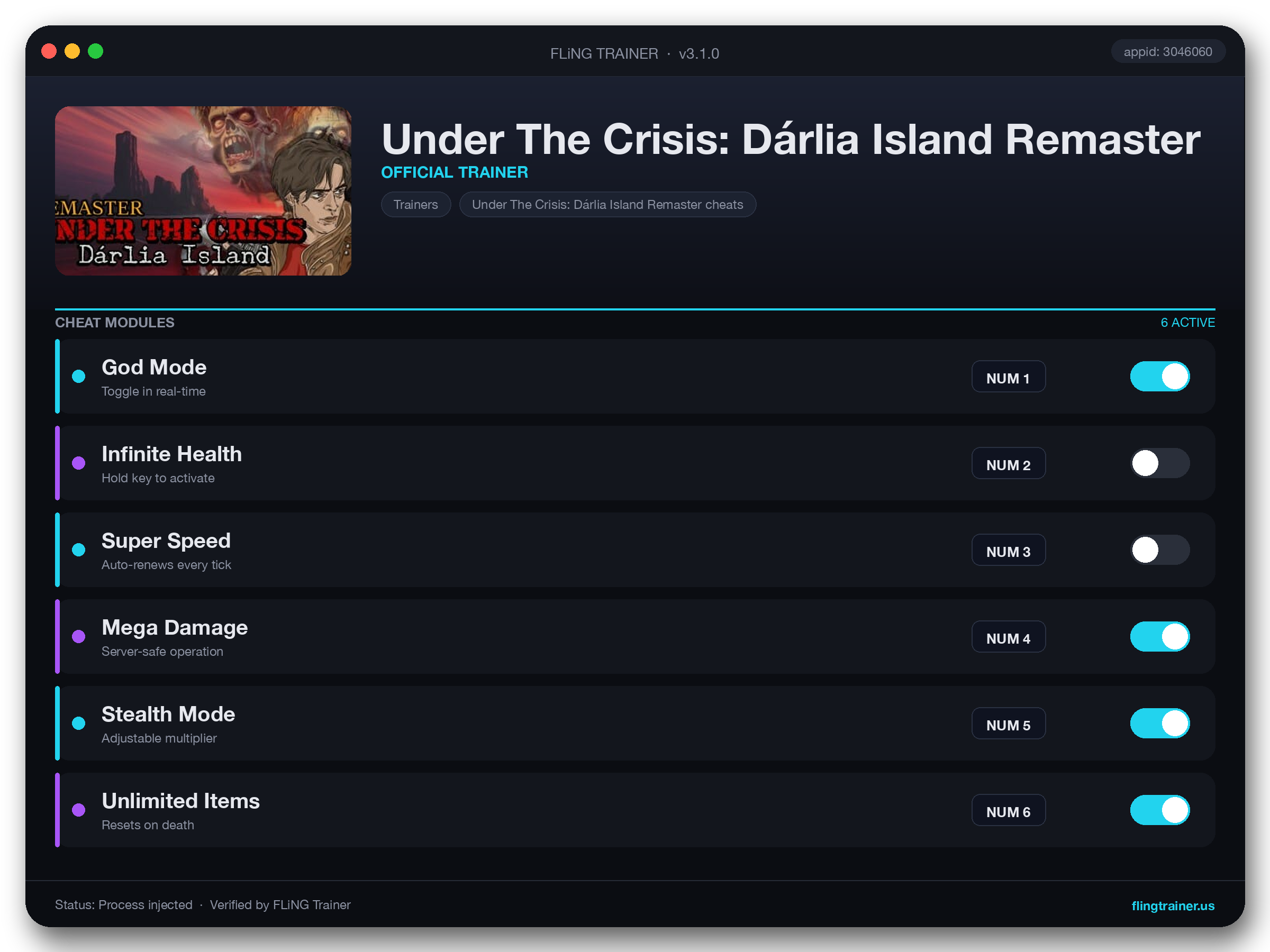 Under The Crisis: Dárlia Island Remaster Trainer interface