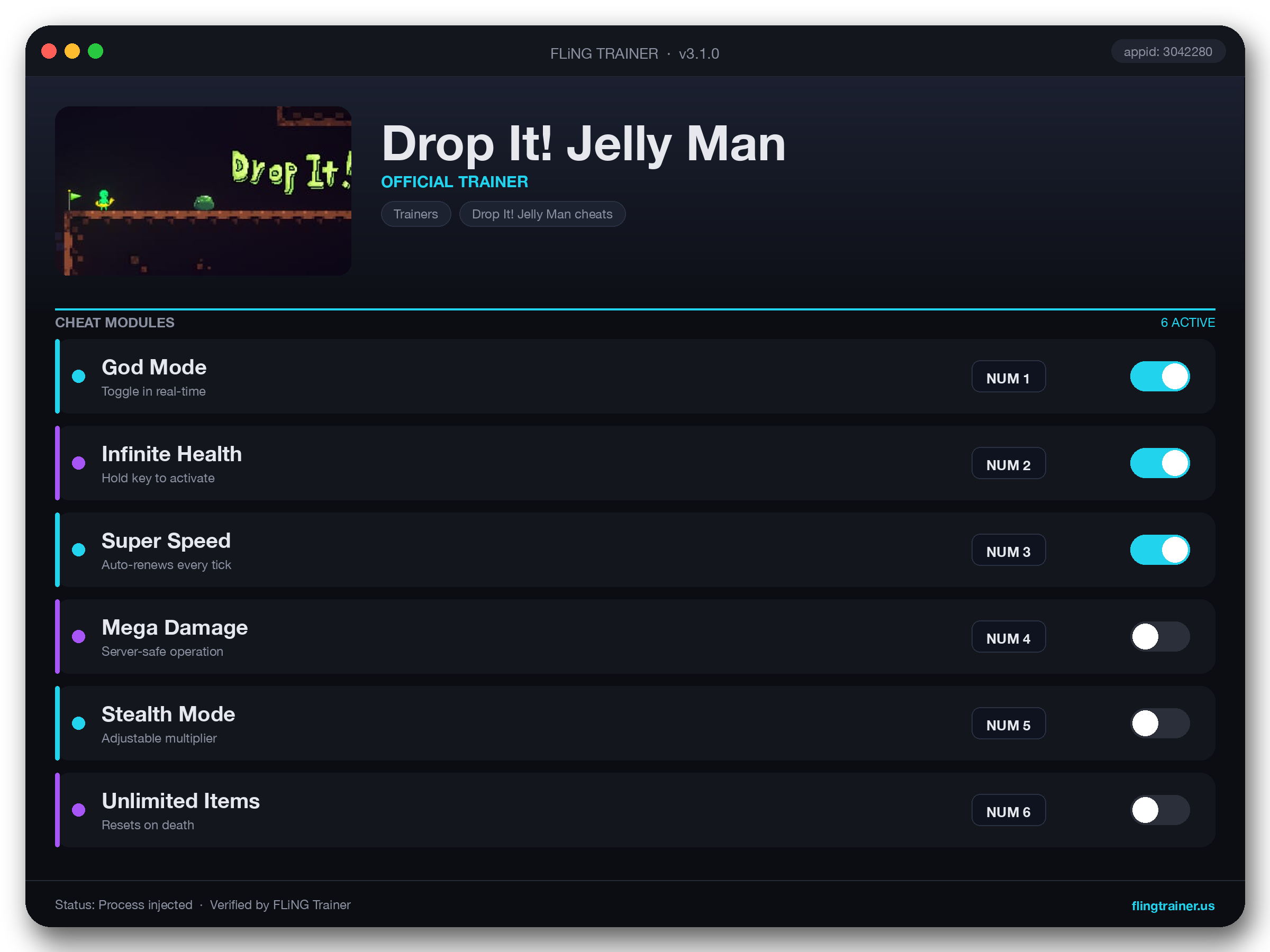 Drop It! Jelly Man Trainer interface