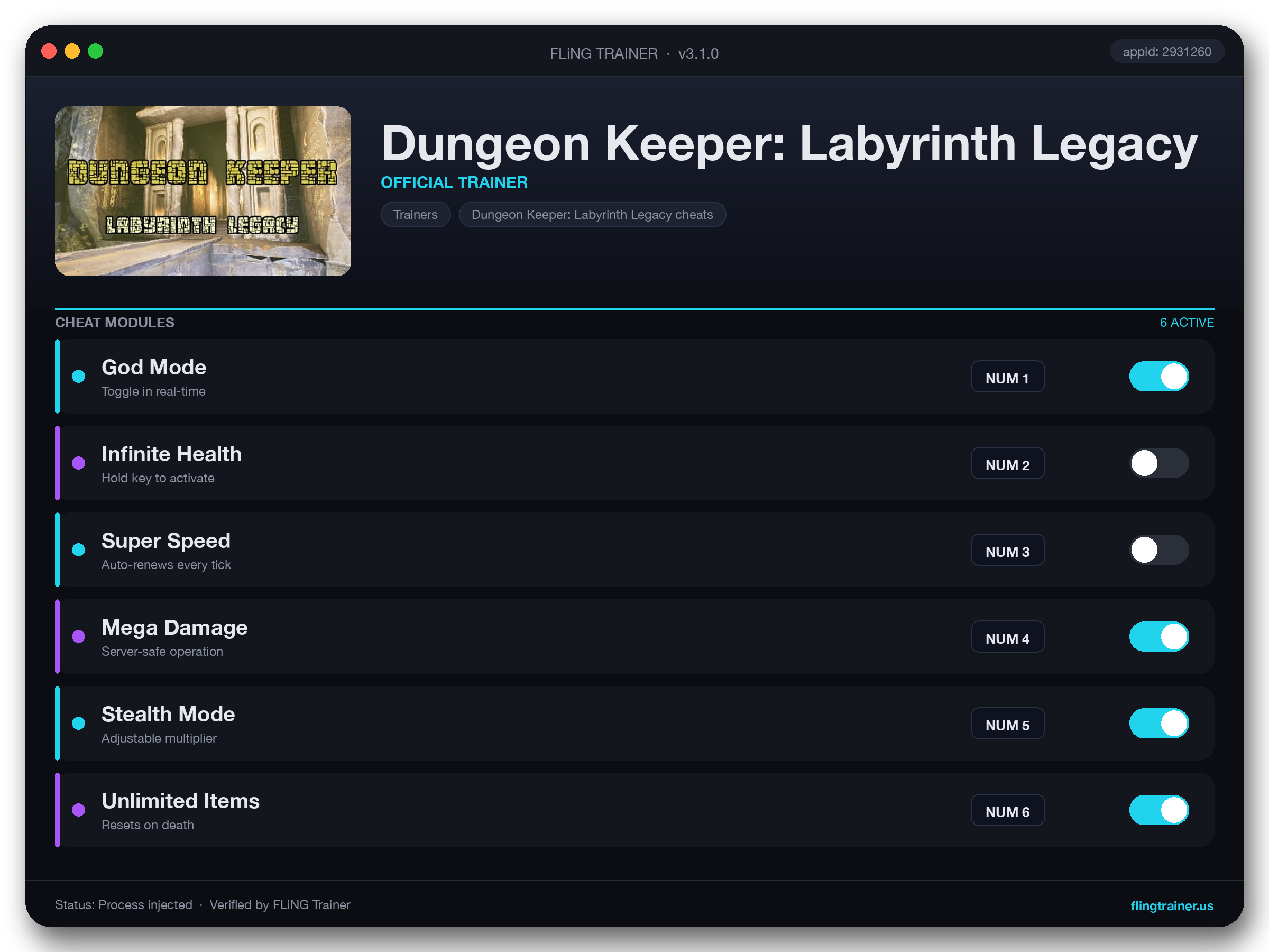 Dungeon Keeper: Labyrinth Legacy Trainer interface