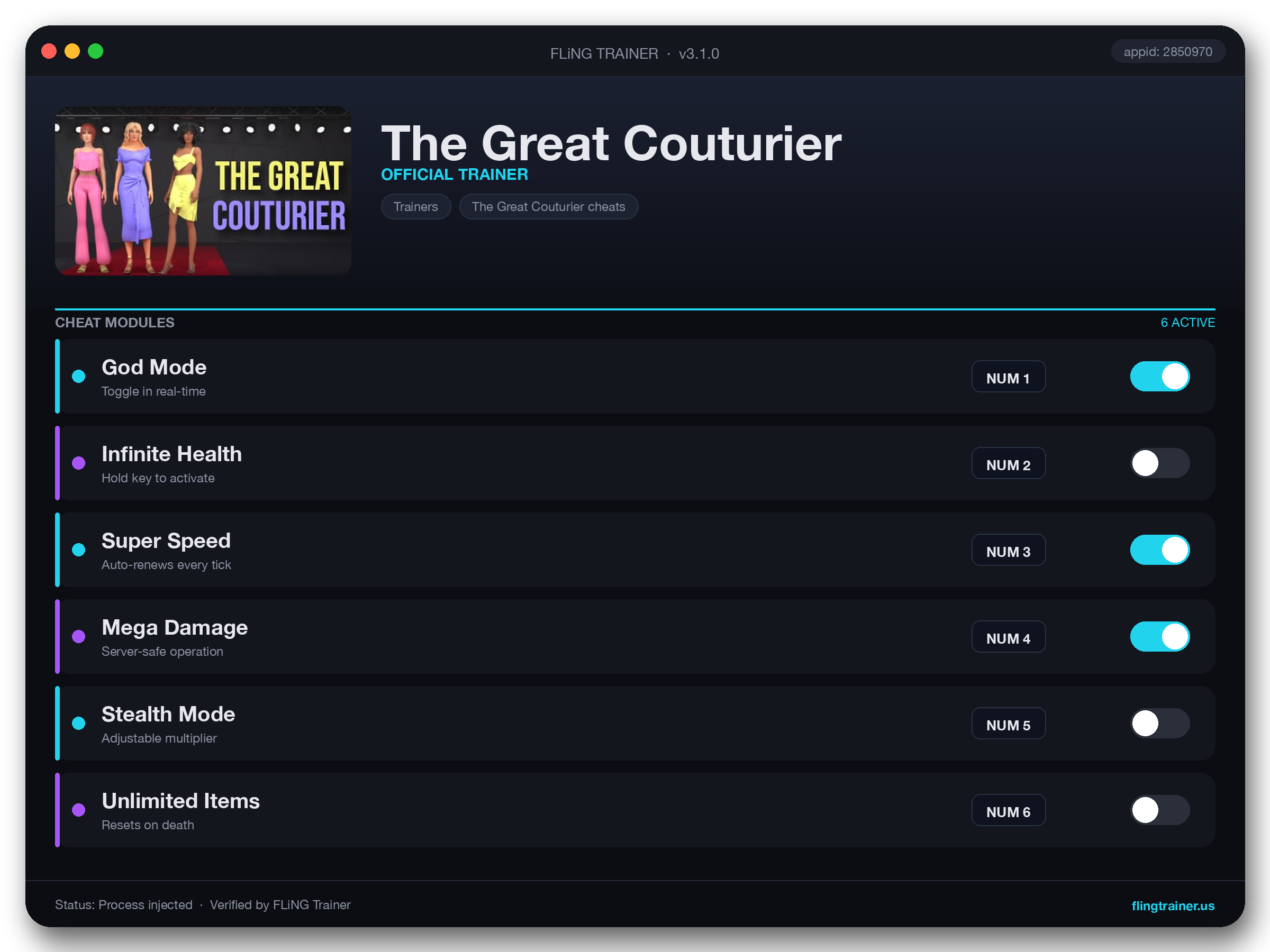 The Great Couturier Trainer interface