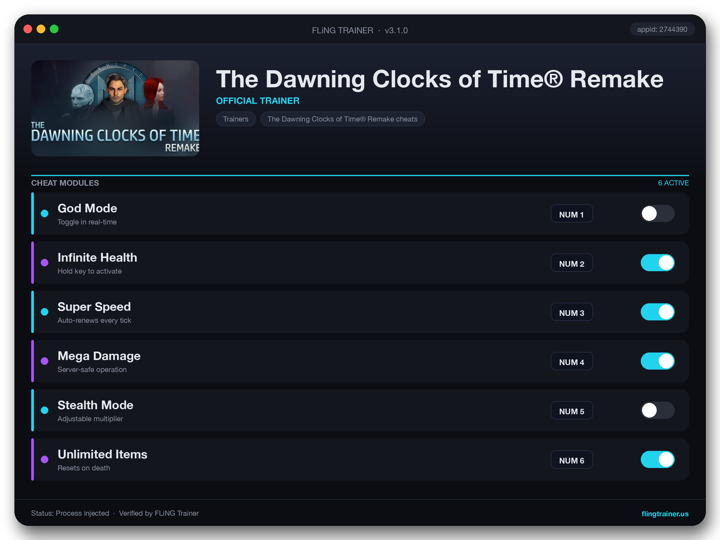 The Dawning Clocks of Time® Remake Trainer interface