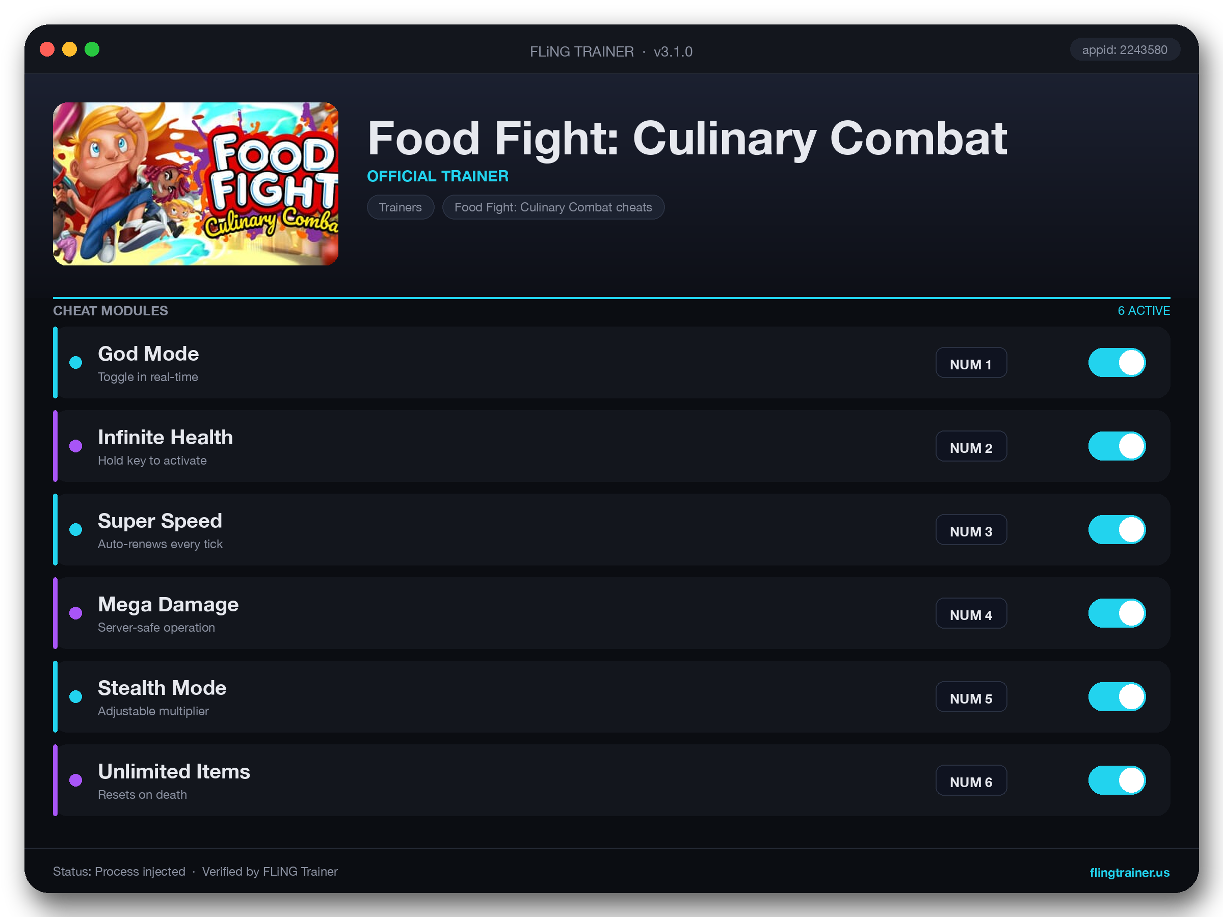 Food Fight: Culinary Combat Trainer interface