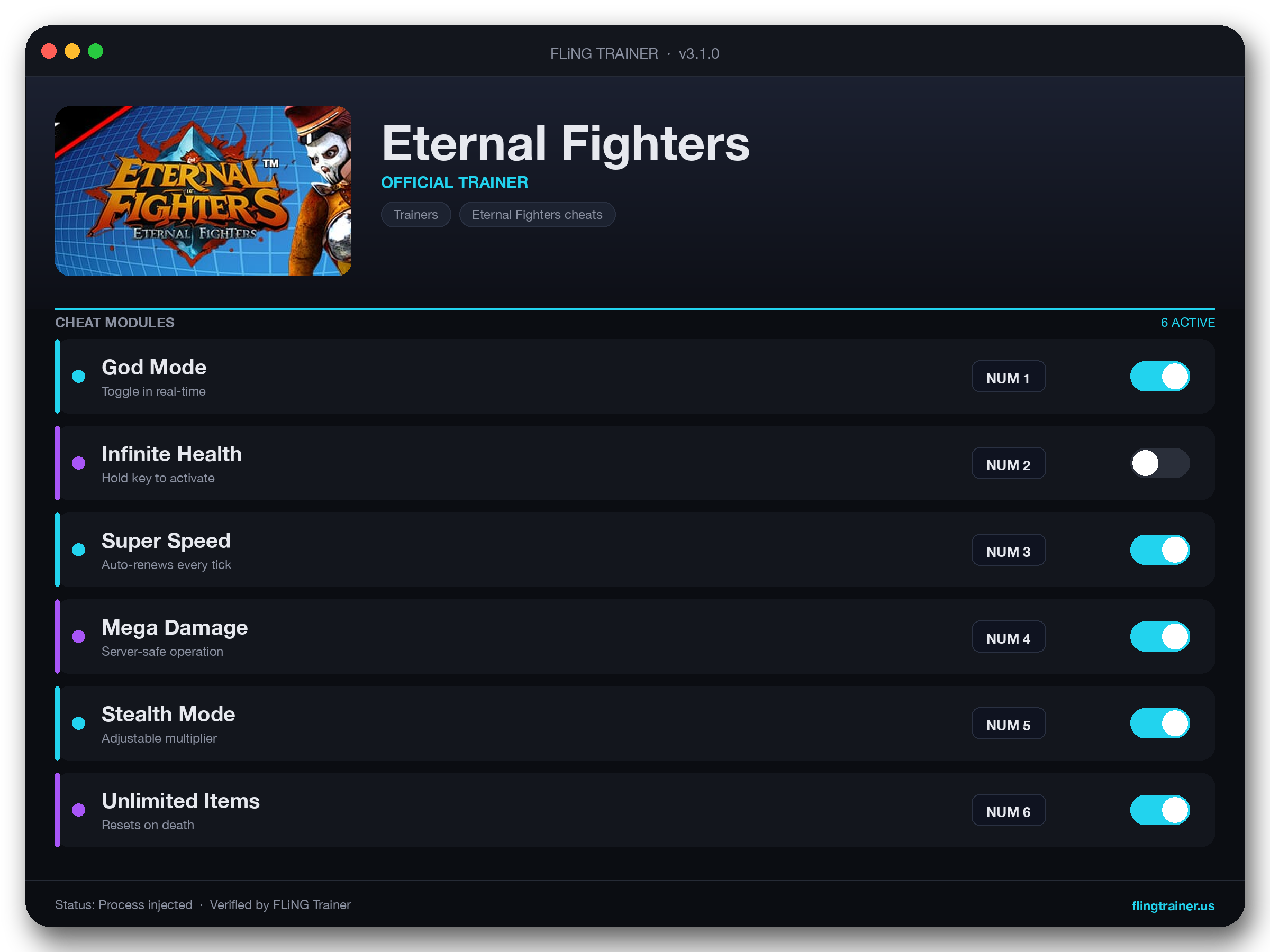 Eternal Fighters Trainer interface