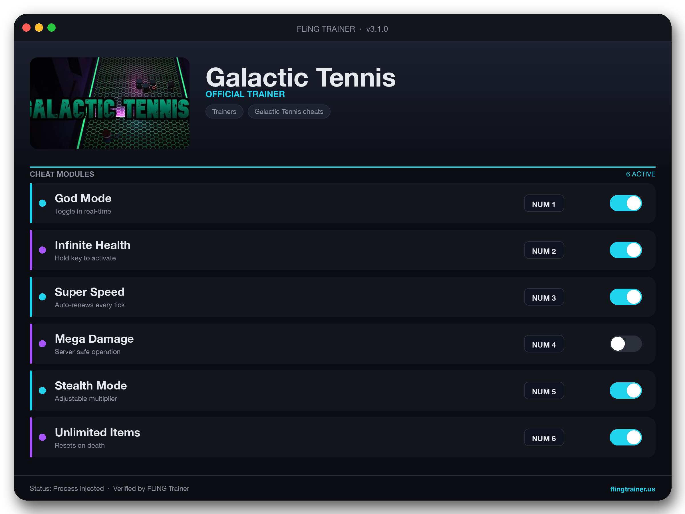 Galactic Tennis Trainer interface
